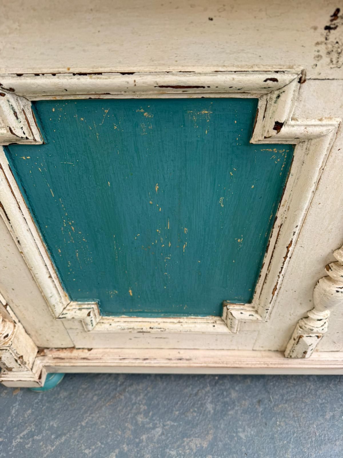 1595.0 A Genuine Hungarian Original Painted Cream & Teal 2 Piece Victorian Dresser photo