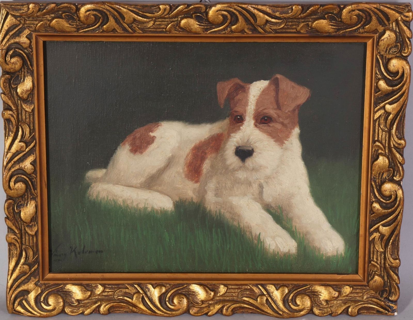 Antique Oil Painting Of A Terrier (Parson Russell?)