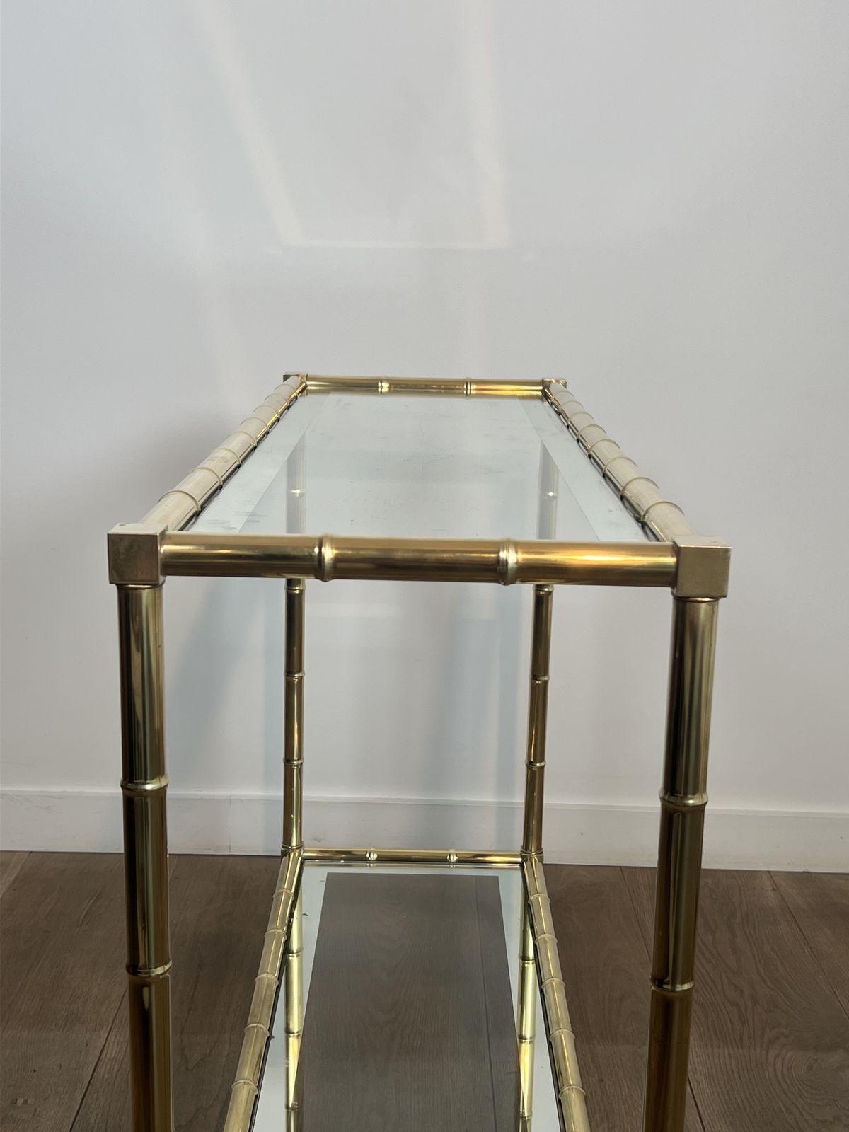 Brass Console Table In The Style Of Faux Bamboo, In The Style Of Jacques Adnet. Circa 1970 photo vinterior