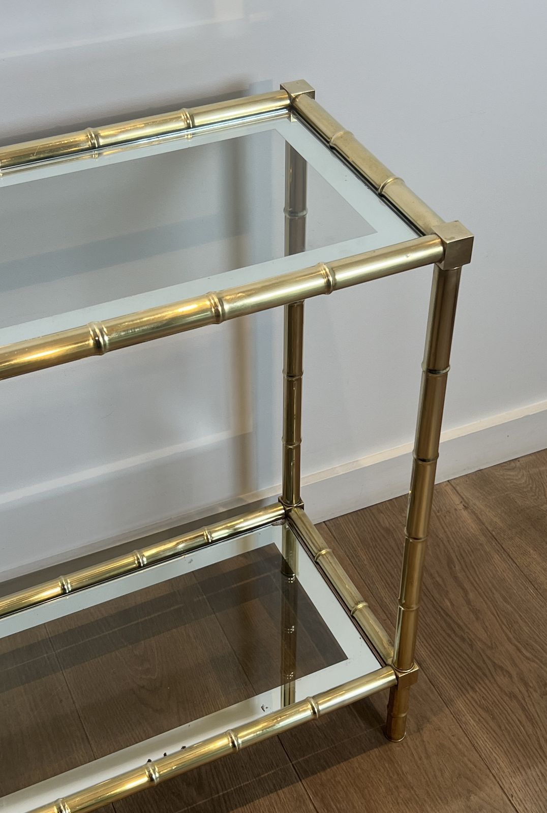 Furniture Brass Console Table In The Style Of Faux Bamboo, In The Style Of Jacques Adnet. Circa 1970 photo