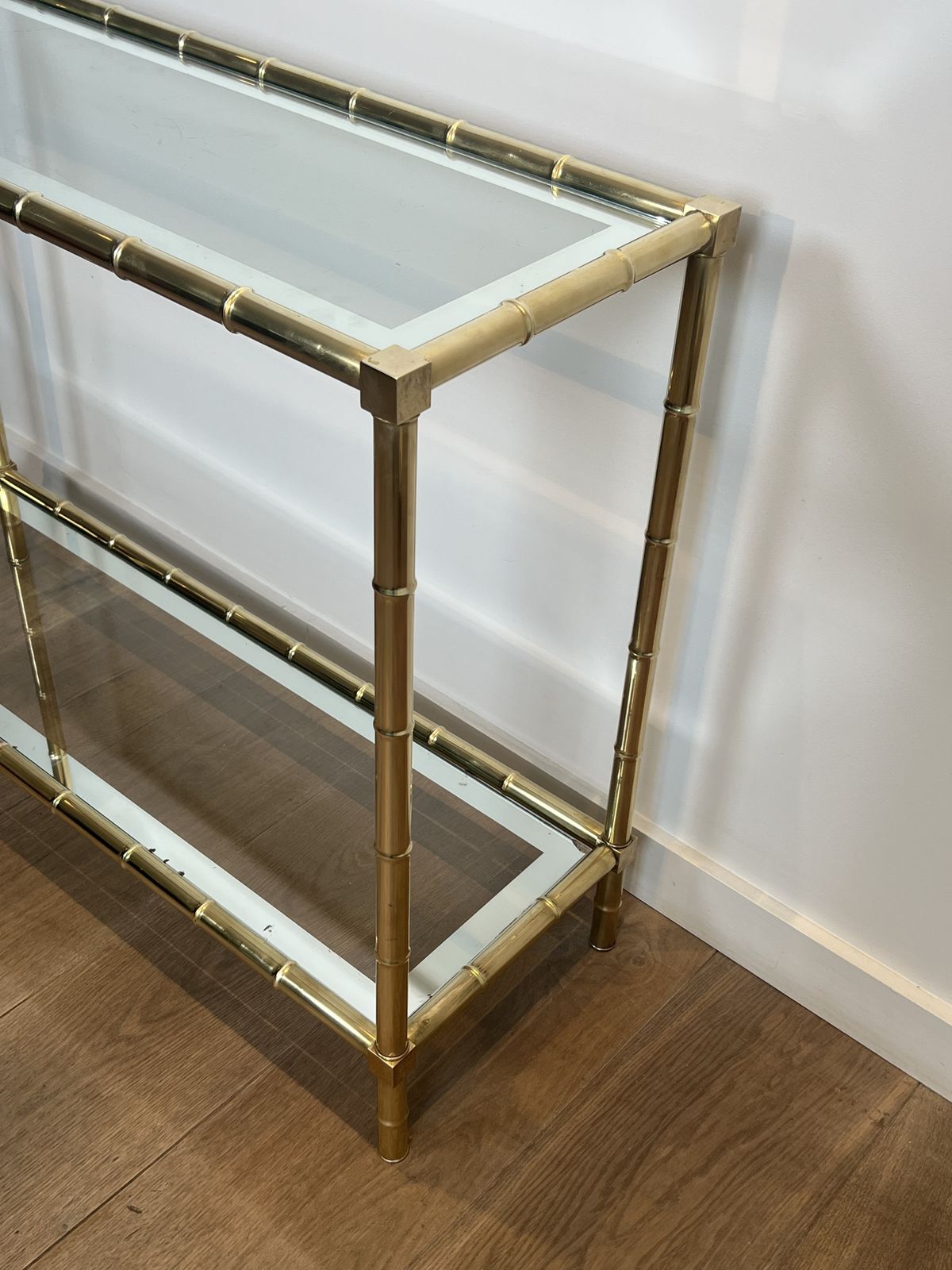 photo vinterior Brass Console Table In The Style Of Faux Bamboo, In The Style Of Jacques Adnet. Circa 1970