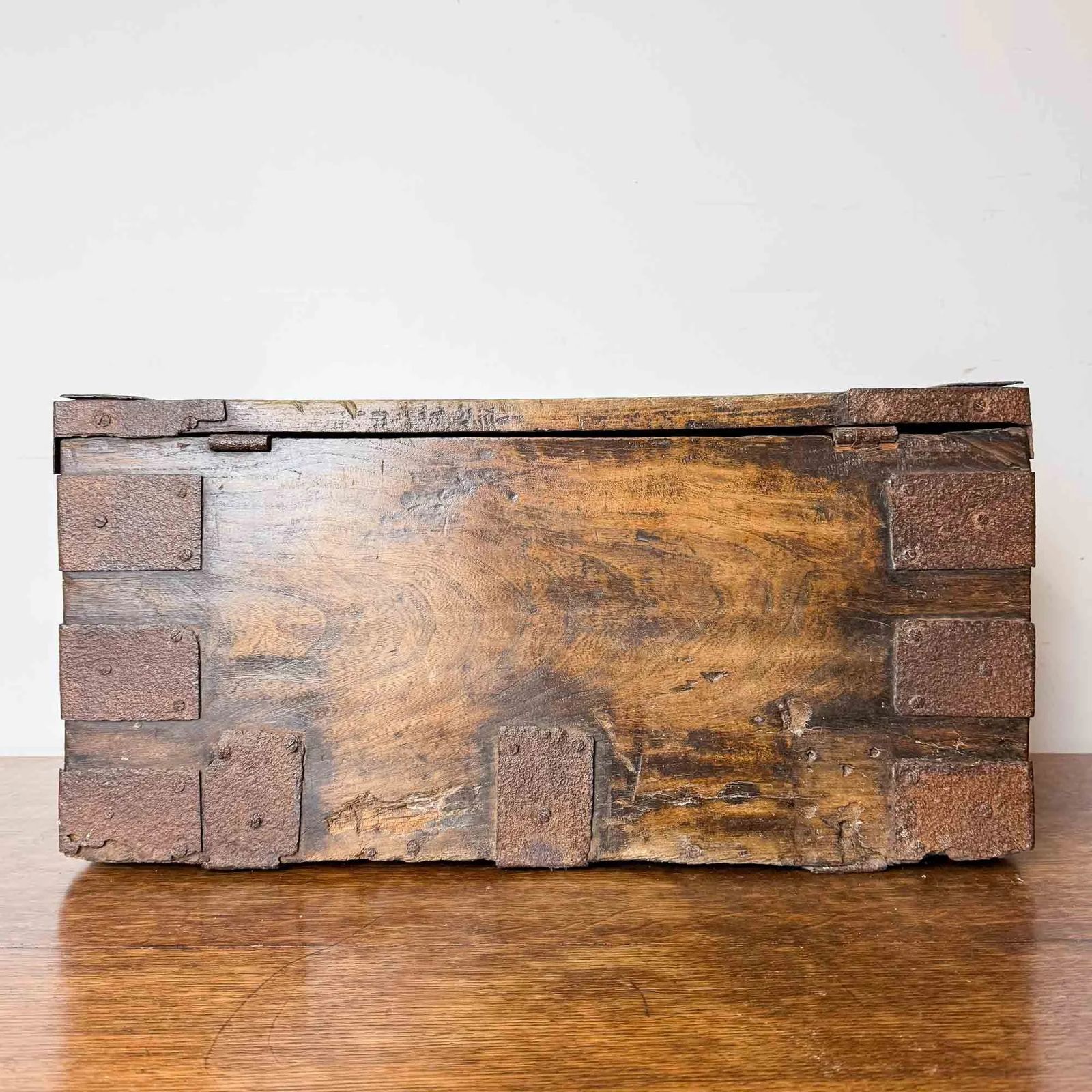 Antique Elm And Pine Iron Bound Strongbox photo buy