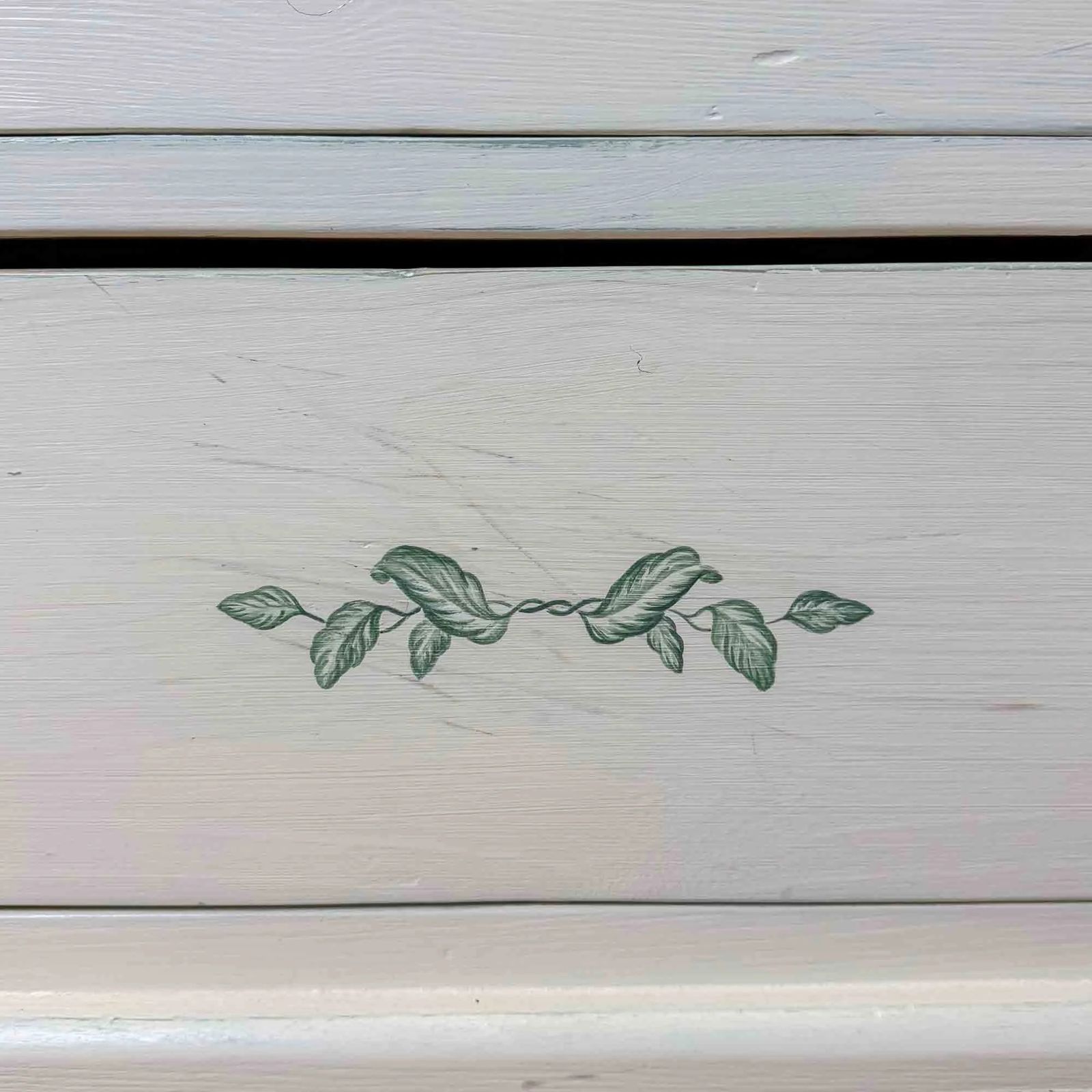 Vintage Painted Pine Chest Of Drawers With Leaf Decoration photo buy