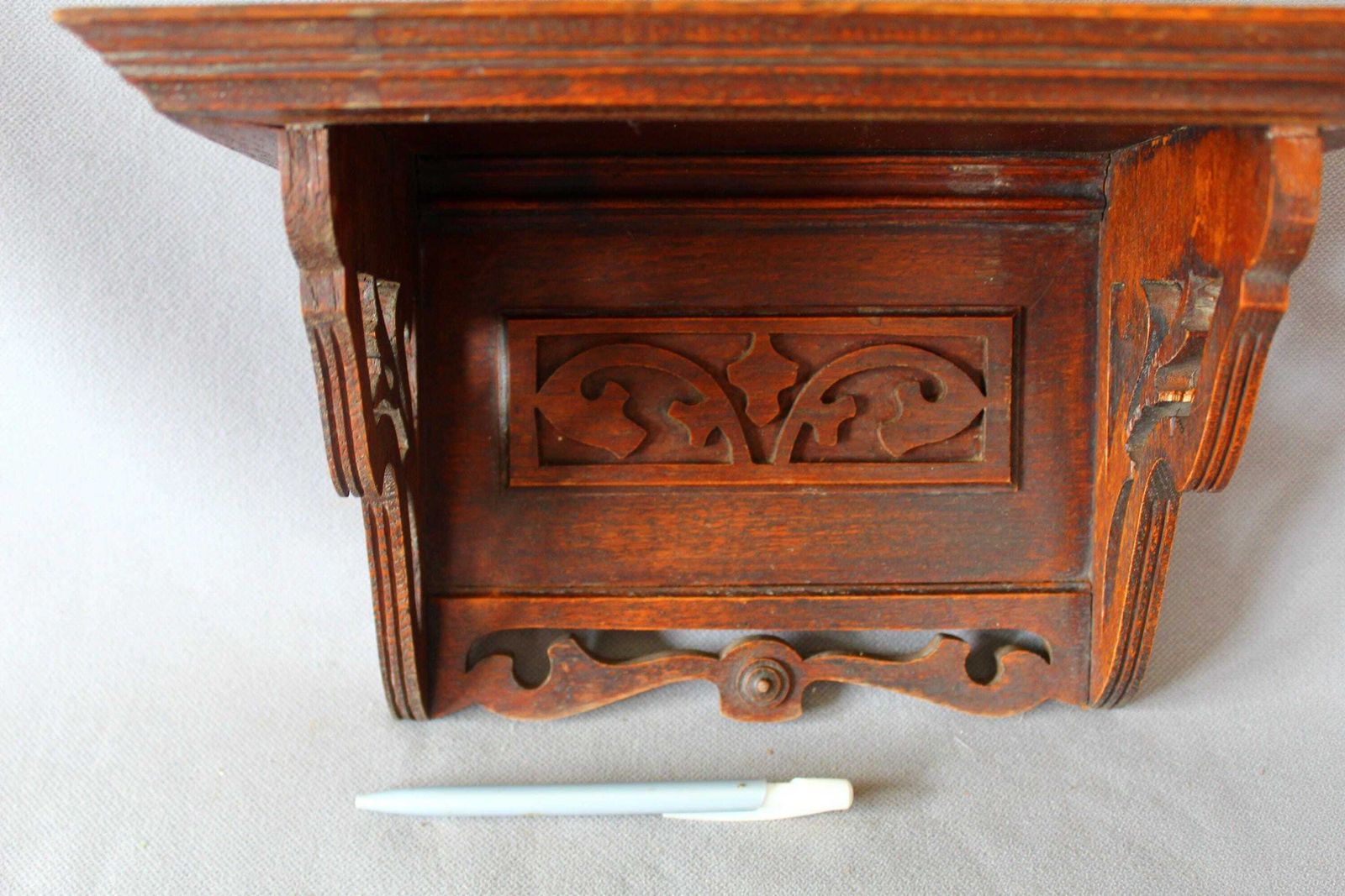 photo furniture Antique Art Nouveau Hand Made Wood Shelf, Hand Carved, Ornate Design, Tulip Flower, Display Shelf, Wall Hanging, Country Farmhouse