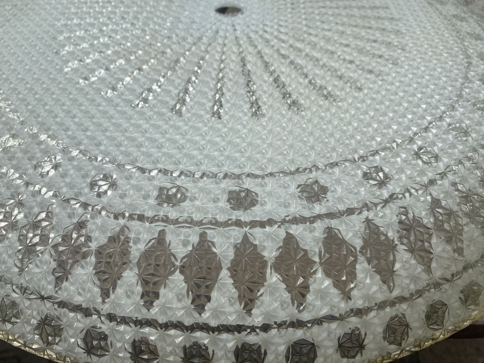 photo vintage Mid Century Hanging  Pendant Indented Frosted Glass.