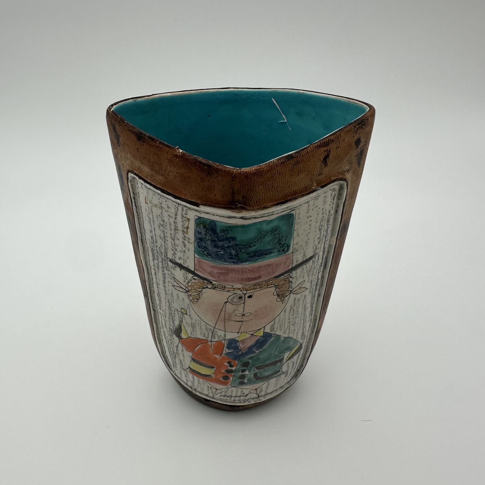 Ceramic And Painted Leather Vase – De Coccio, Italy, 1950s photo vinterior