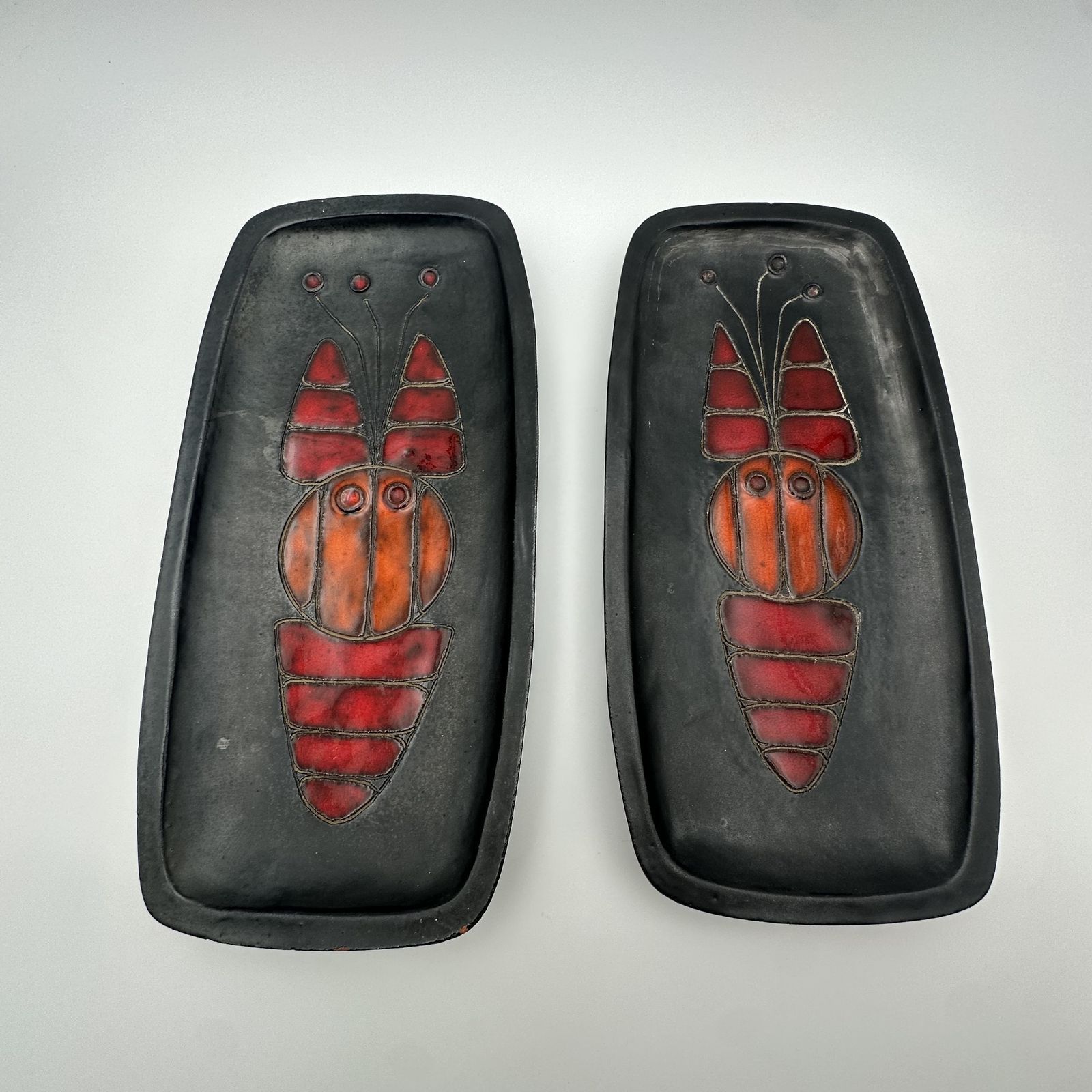 Pair Of Black Ceramic Dishes With Fish Decoration By Oswald Tieberghien Circa 1970 photo furniture