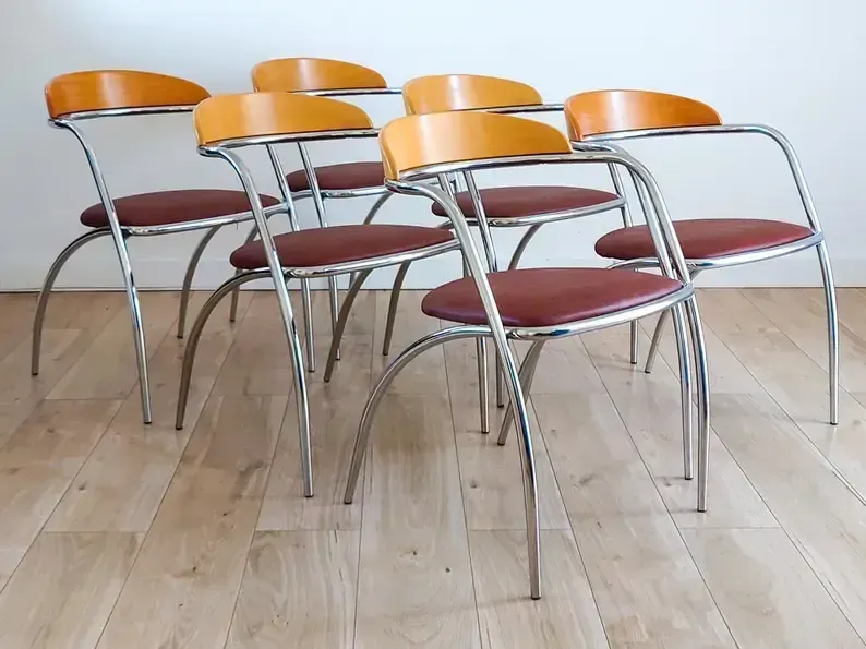 Mid Century Retro Italian Chrome Dining Chairs By Effezeta (Set Of 6)