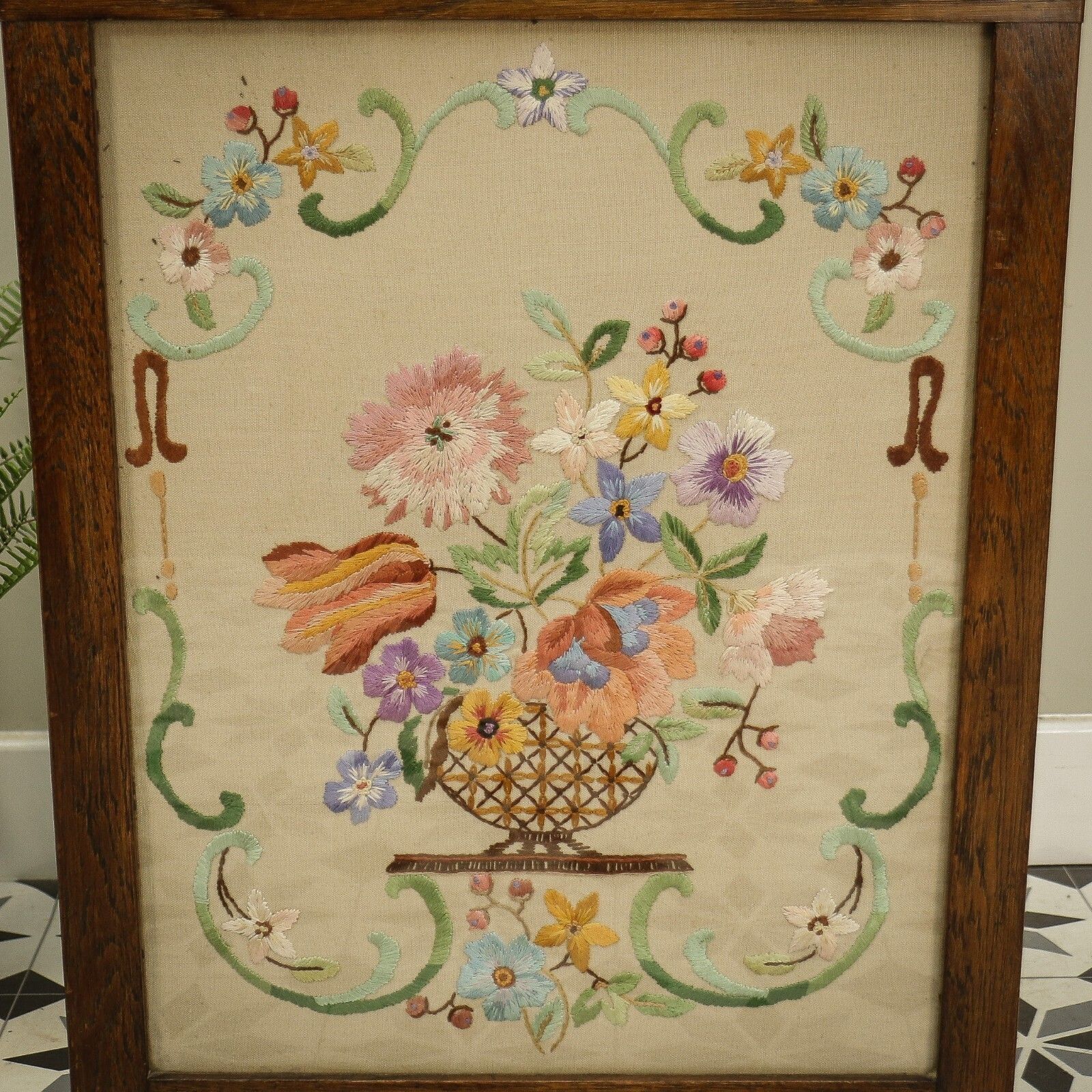 photo furniture Early Twentieth Century Needle Point Fire Screen With Floral Designs
