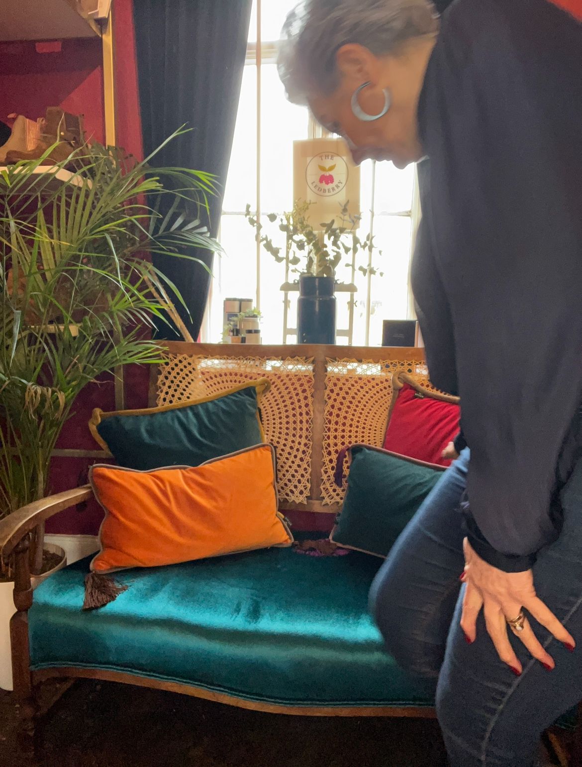 Unique 2 Seater Teal Bergere Velvet Seat photo vintage