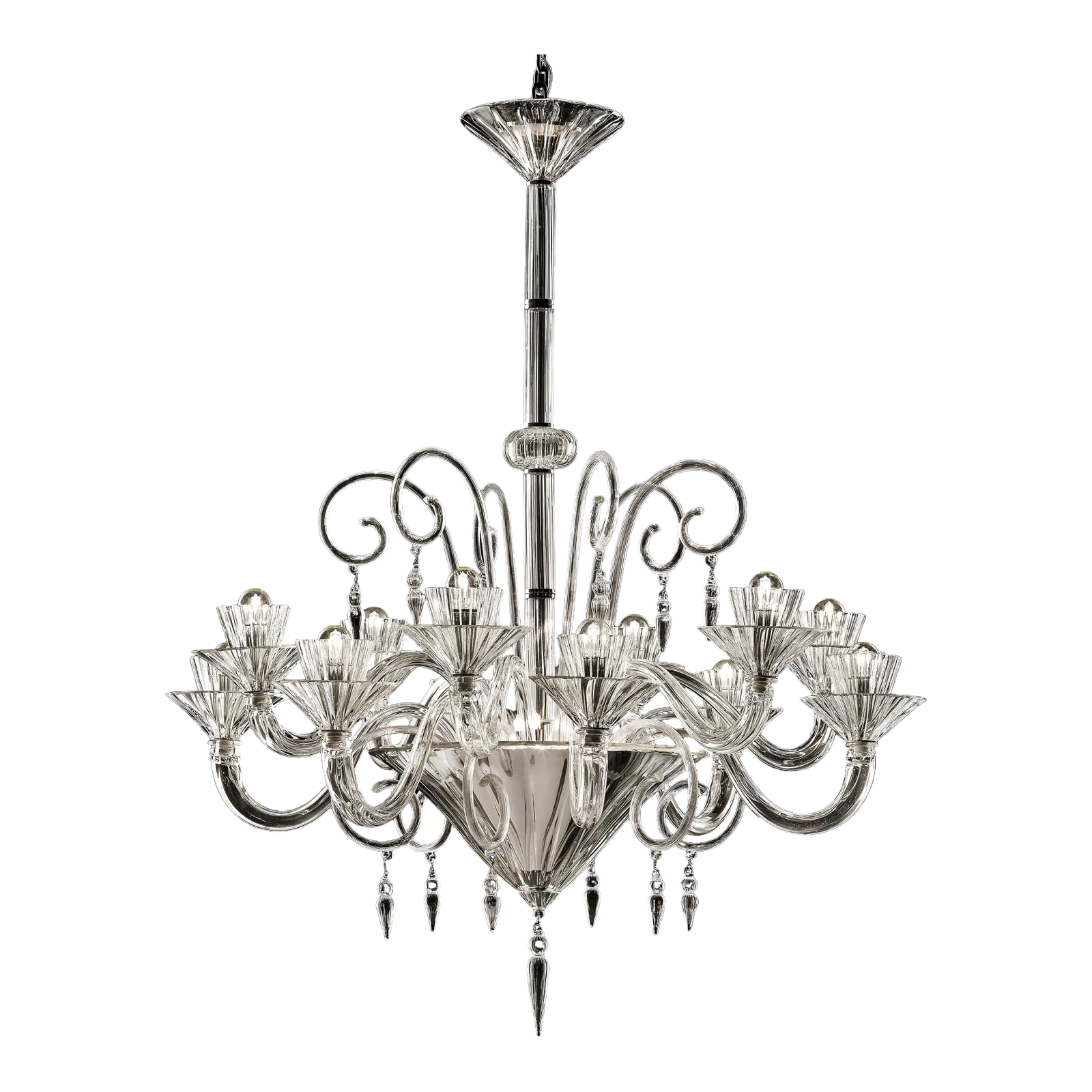 Imperial Trasparent And Gold "Rigadin" Murano Glass Chandelier
