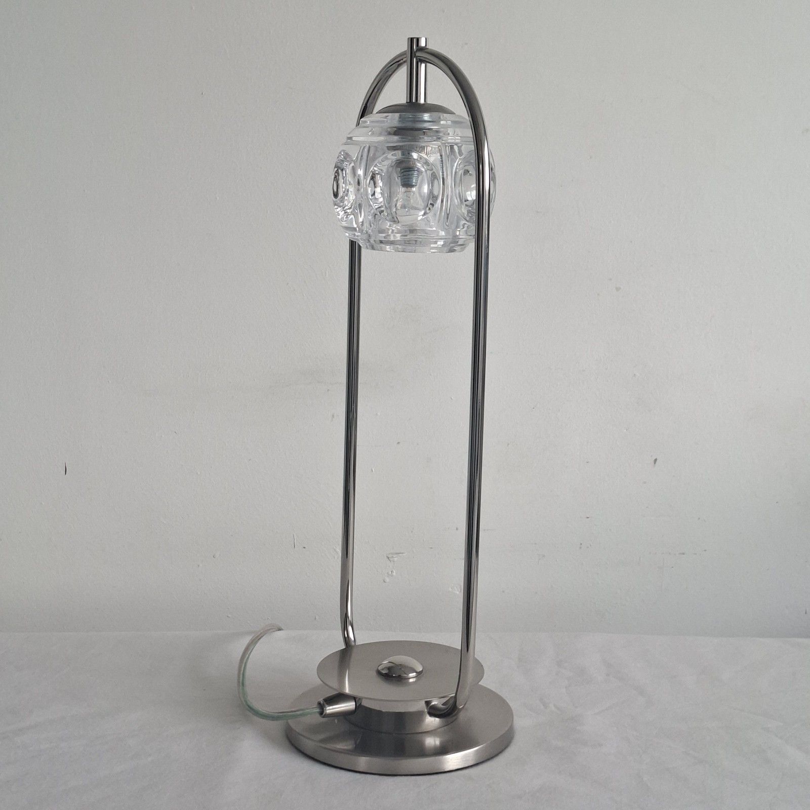 Contemporary Italian Chrome Bedside Table Lamp Concave Glass Shade Stylish photo furniture