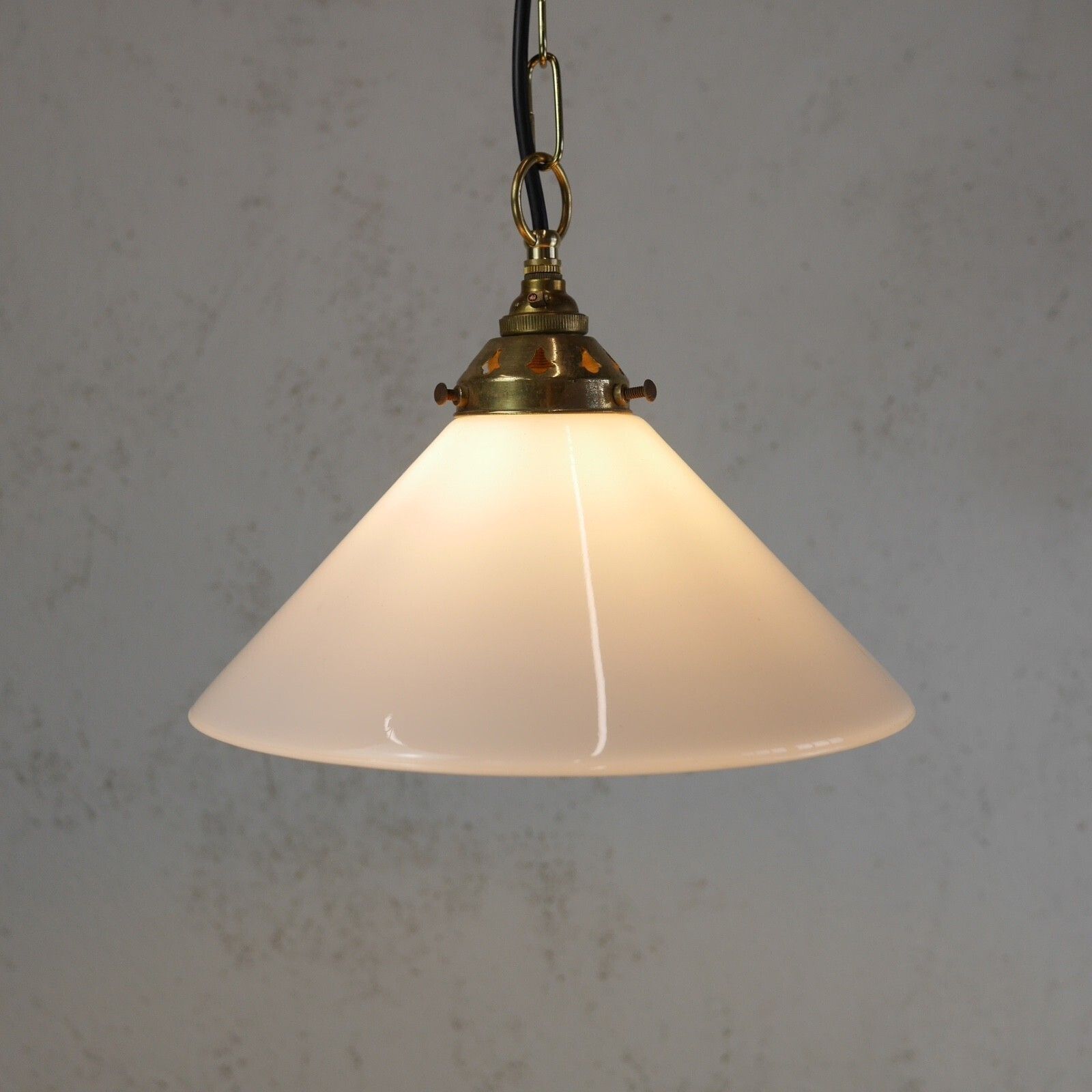 Vintage Milk White Glass Coolie Light Shades Brass Fitting Pendant M #103146 photo for sale