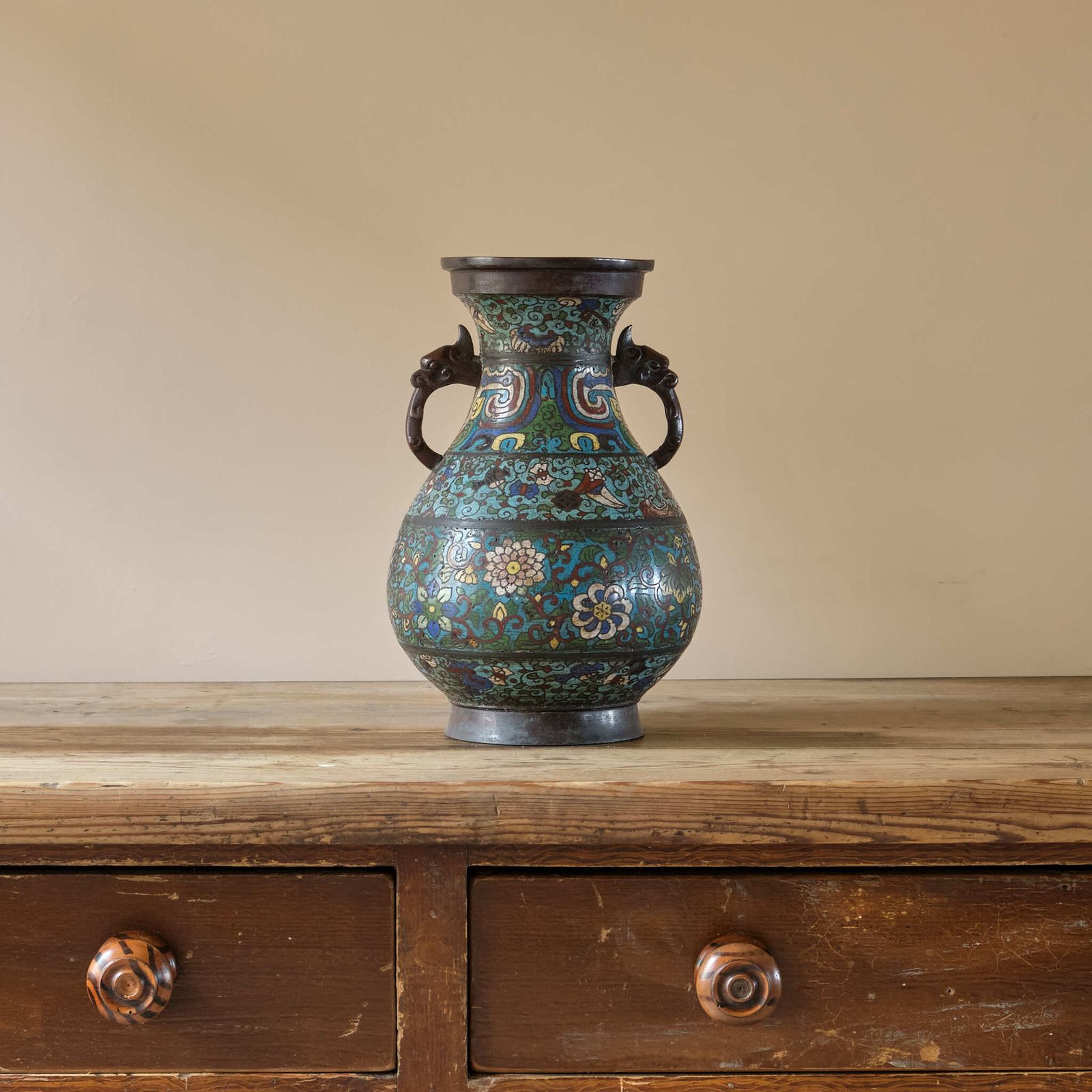 Antique Eastern Champleve Enamel And Bronze Vase photo for sale