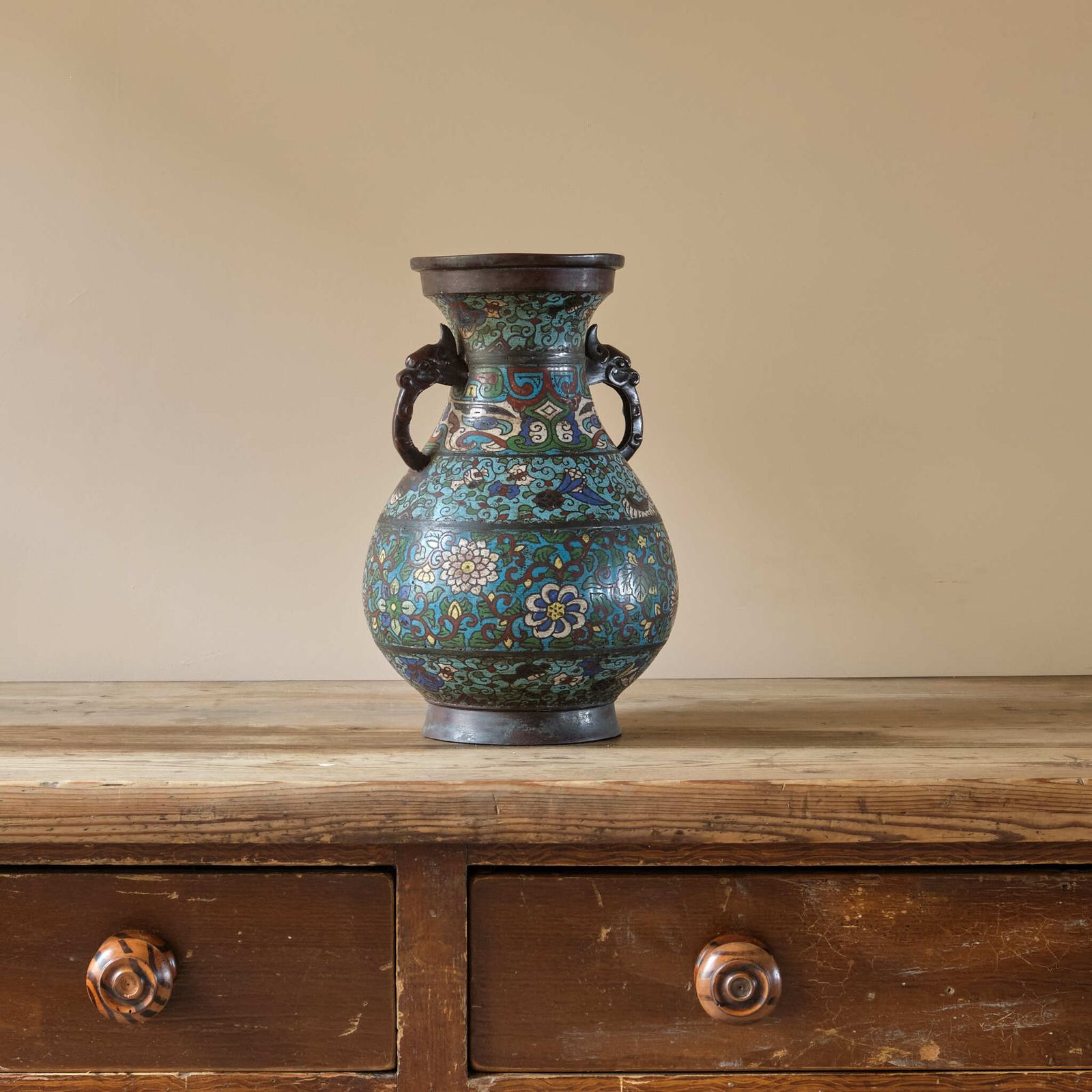 Antique Eastern Champleve Enamel And Bronze Vase photo vinterior