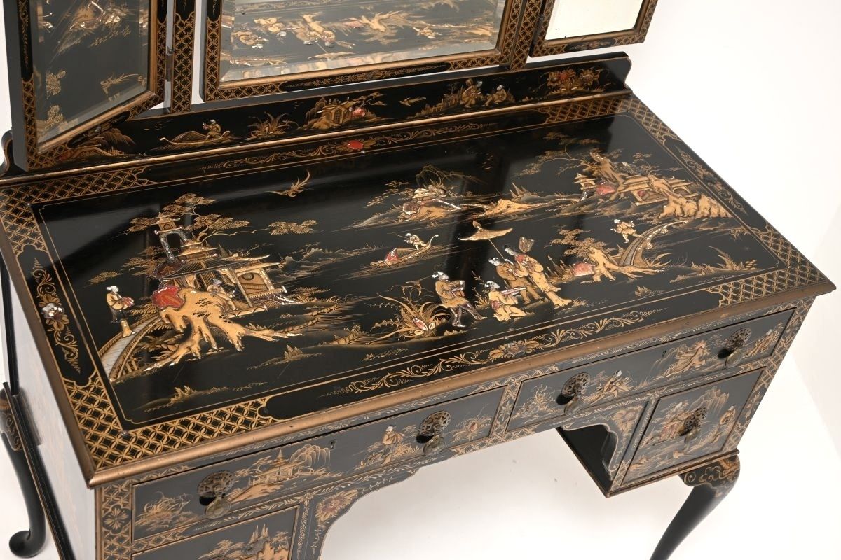 Furniture Antique Lacquered Chinoiserie Dressing Table photo