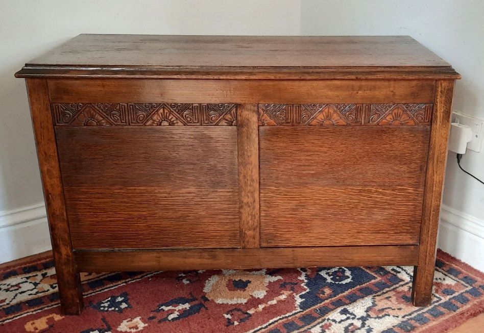 Vintage Oak Wooden Carved Blanket Box Chest Coffer Old Charm Style photo for sale