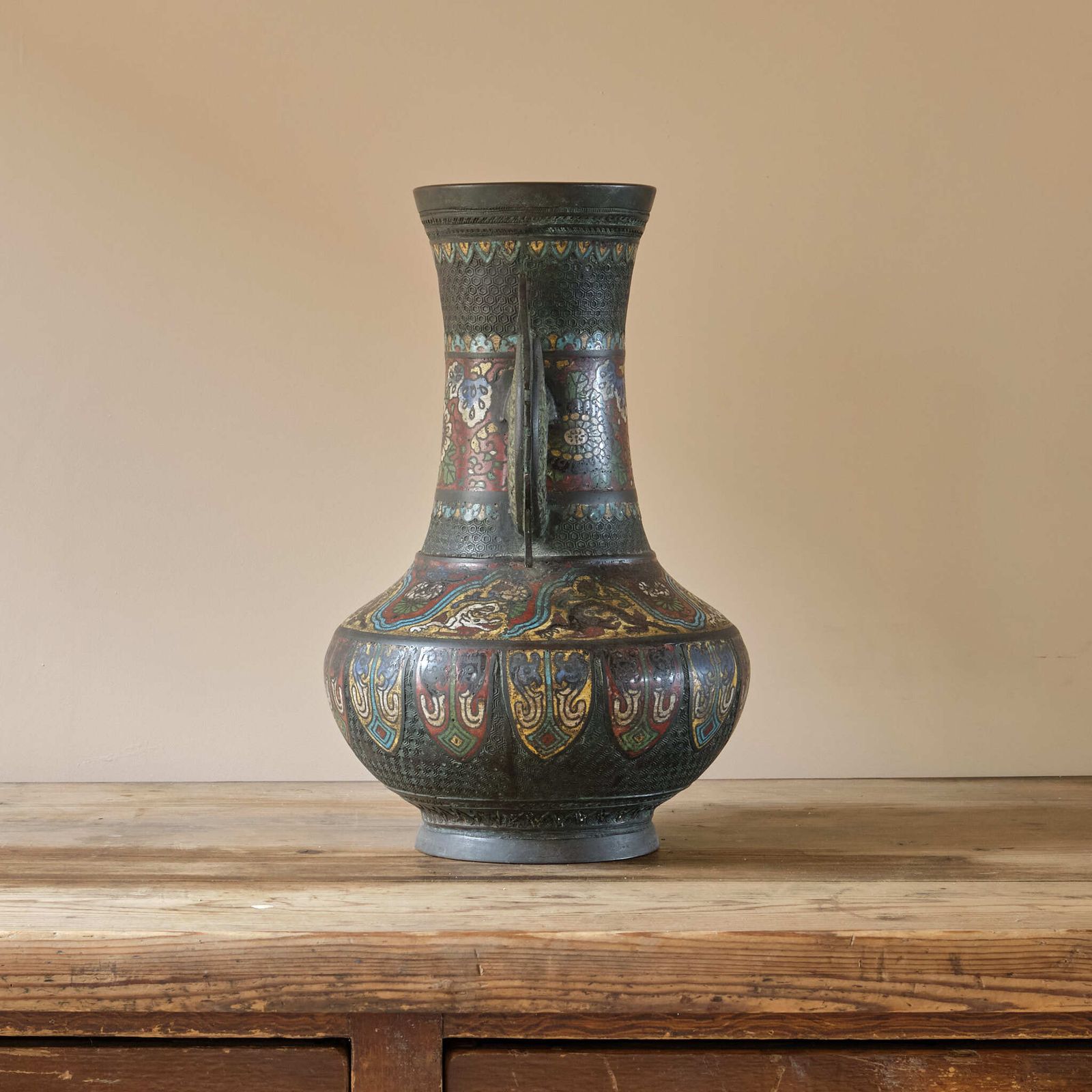 Antique Eastern Champleve Enamel And Bronze Vase photo for sale