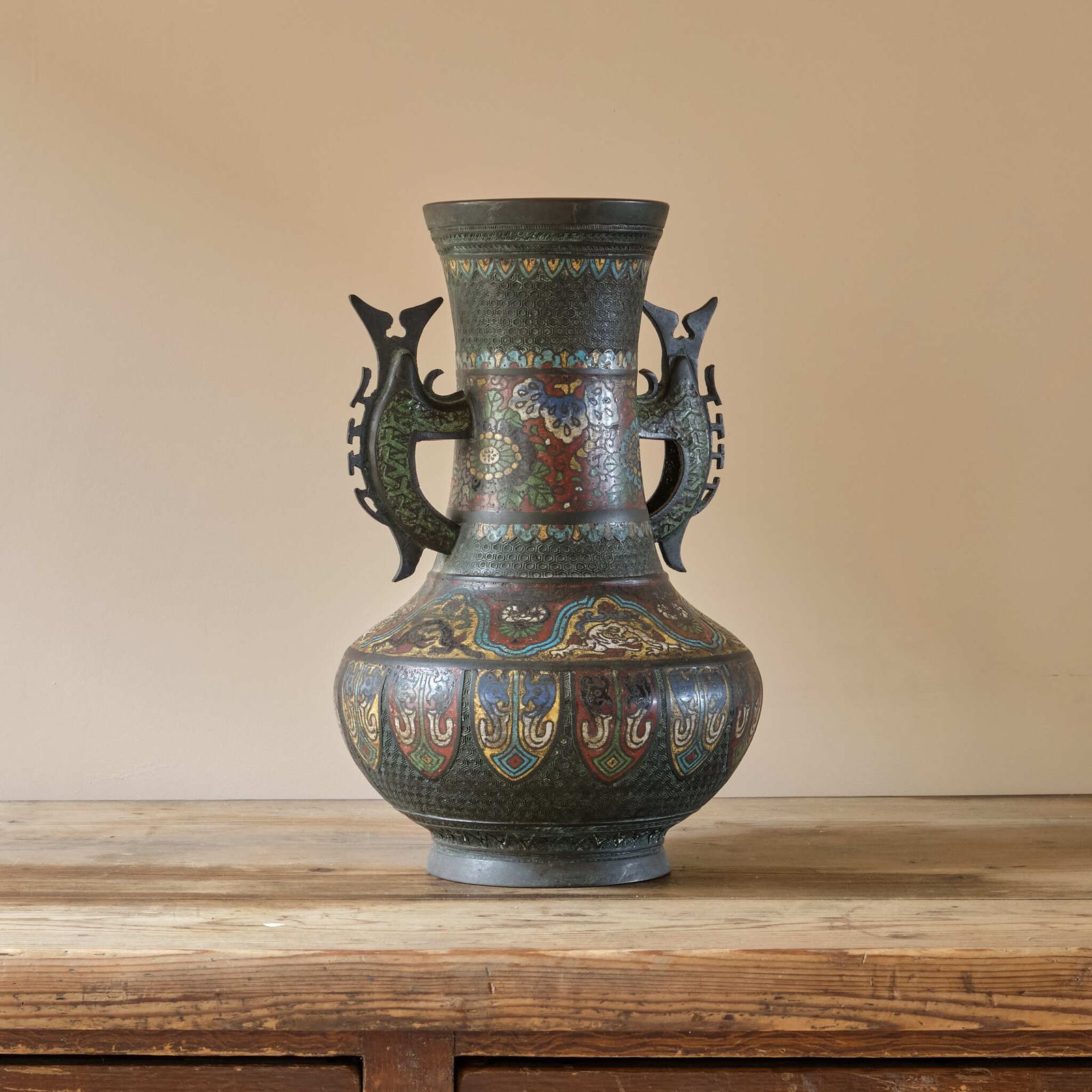 Antique Eastern Champleve Enamel And Bronze Vase photo Home Decor