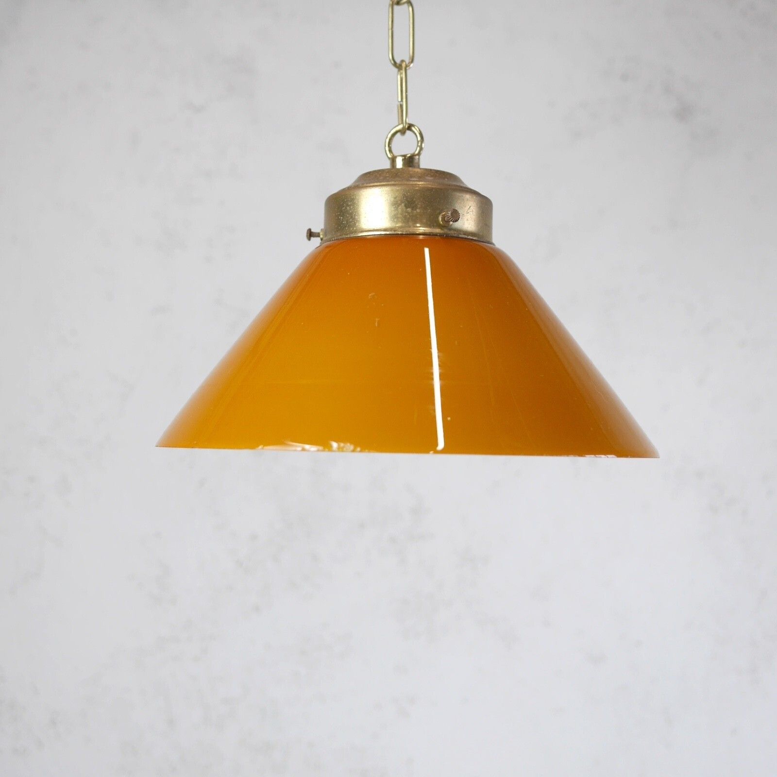 Vintage Orange Glass Coolie Light Shades Brass Gallery Pendant #103147 photo for sale