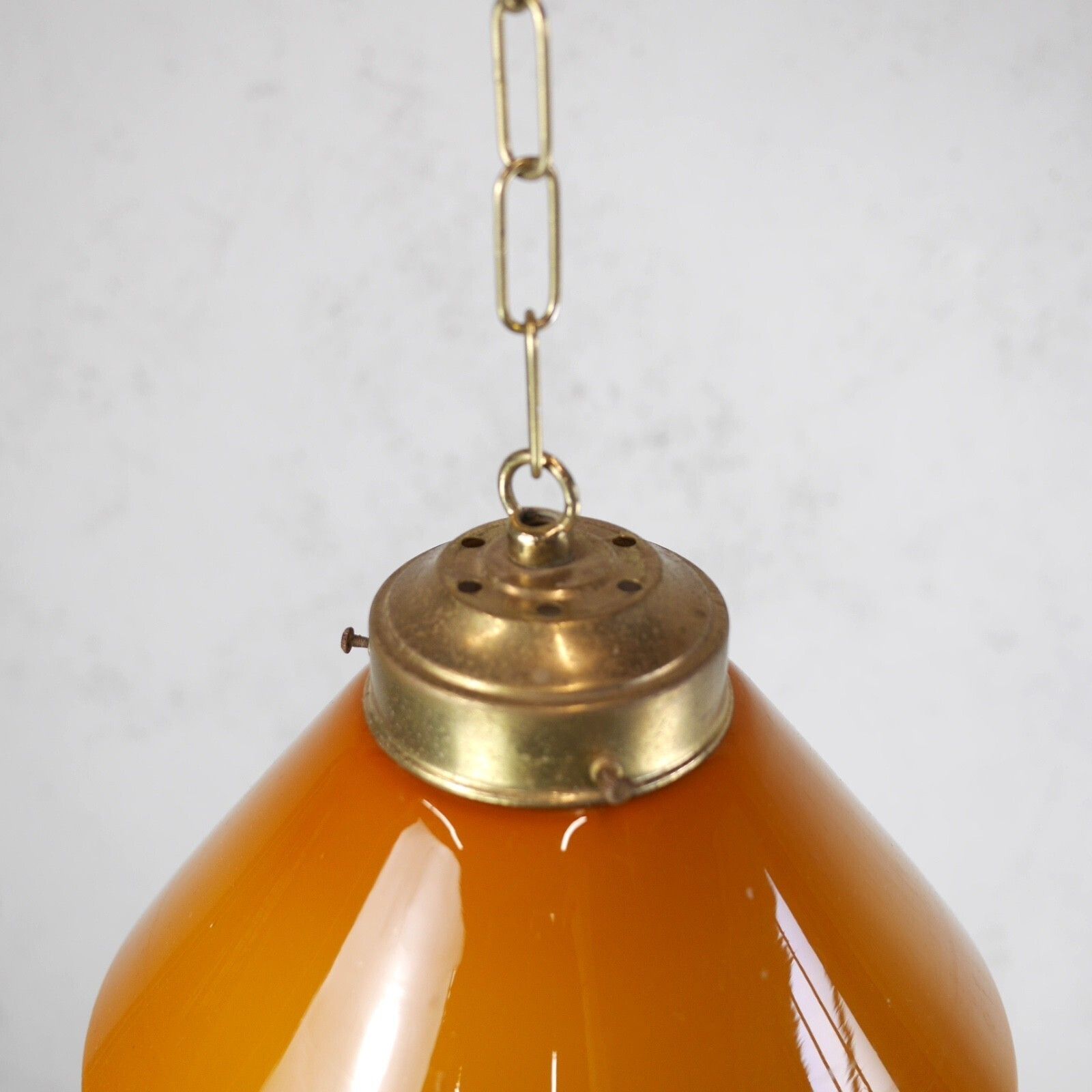 Vintage Orange Glass Coolie Light Shades Brass Gallery Pendant #103147 photo vinterior