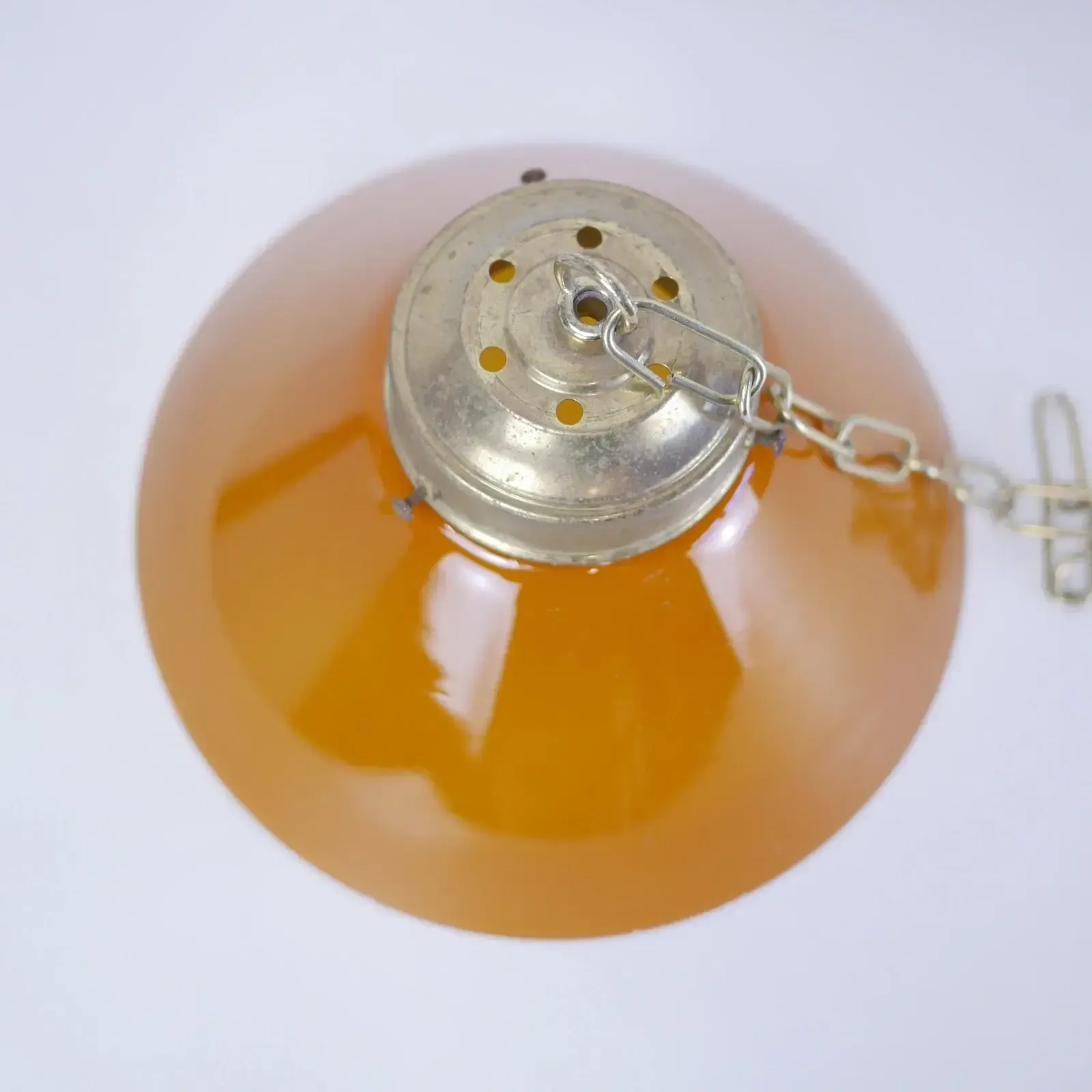 photo furniture Vintage Orange Glass Coolie Light Shades Brass Gallery Pendant #103147
