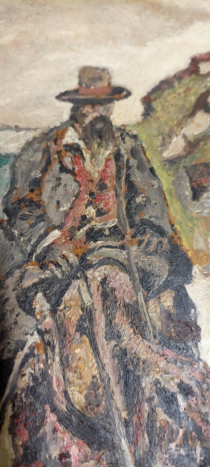 Antique Oil Painting On Hardboard Man On Horseback Post Macchiaioli Painting photo buy