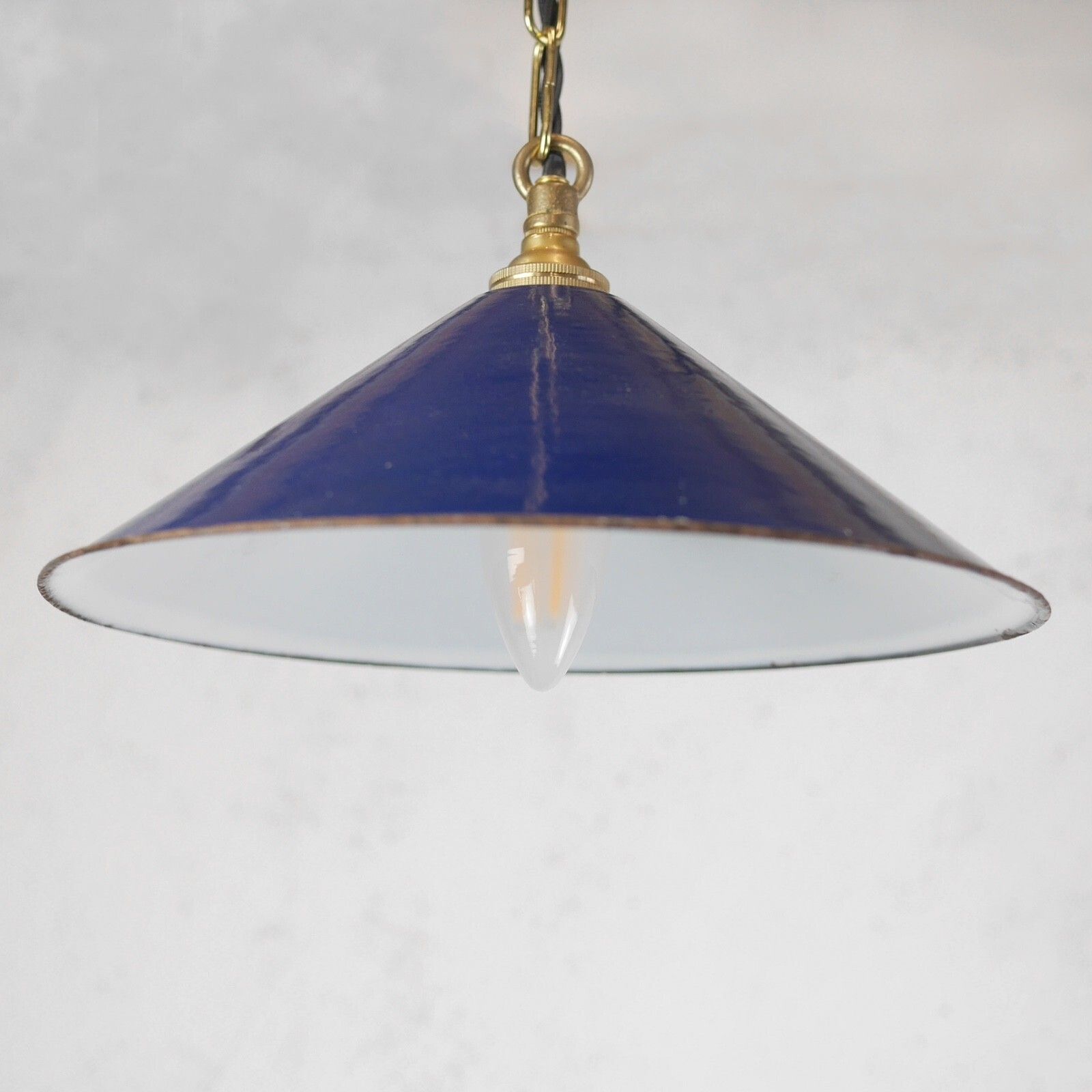 Vintage Blue Enamel Metal Coolie Light Shades Brass Gallery Pendant #103148 photo 95.0