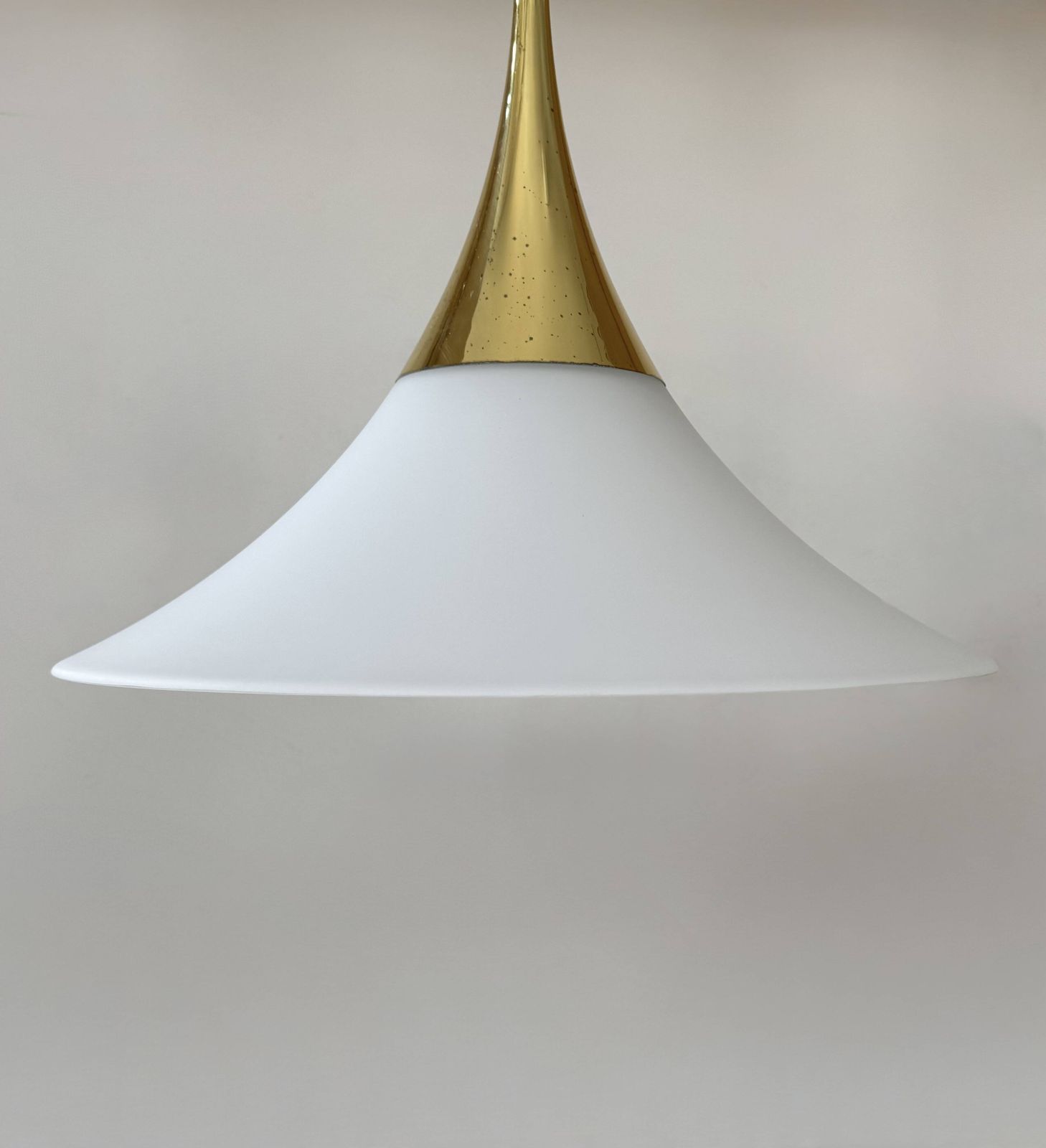 Lighting Xl Pair Of Vintage Pendants By Limburg, Brass And Opaline, Germany 1 photo