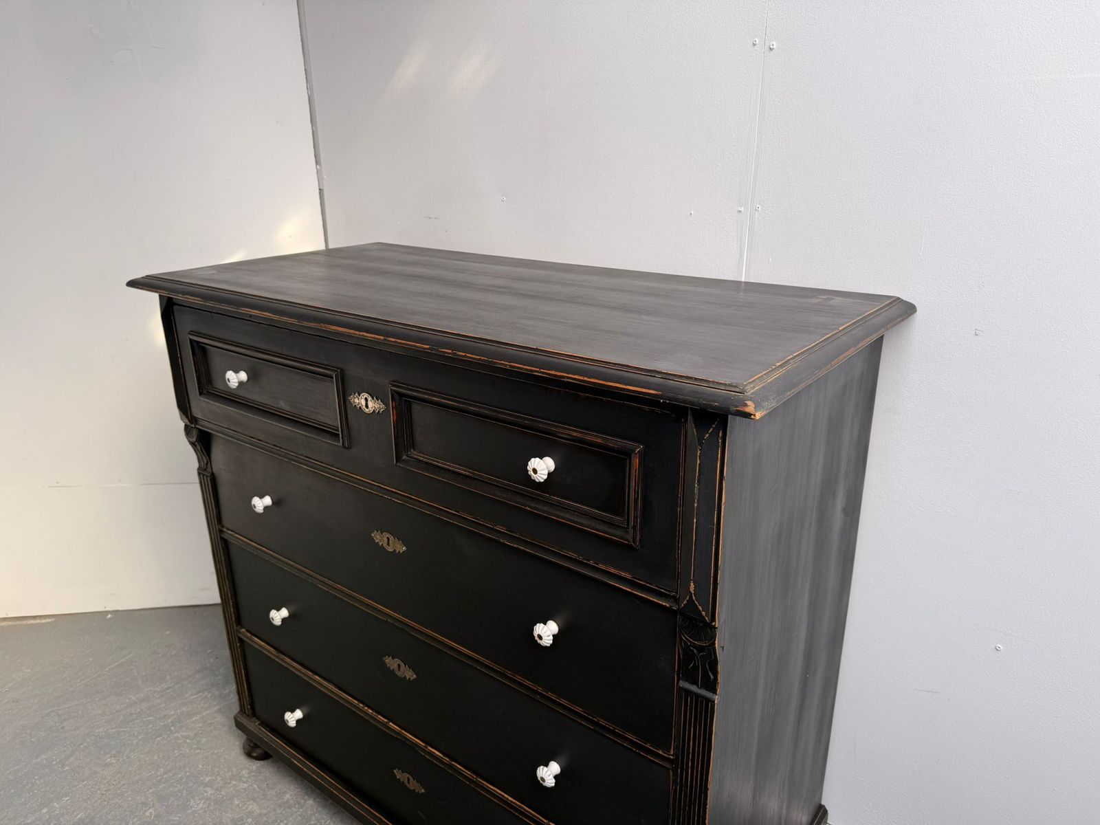 A Mint Clean Pine Hungarian Victorian Painted Black Chest Of Drawers photo furniture