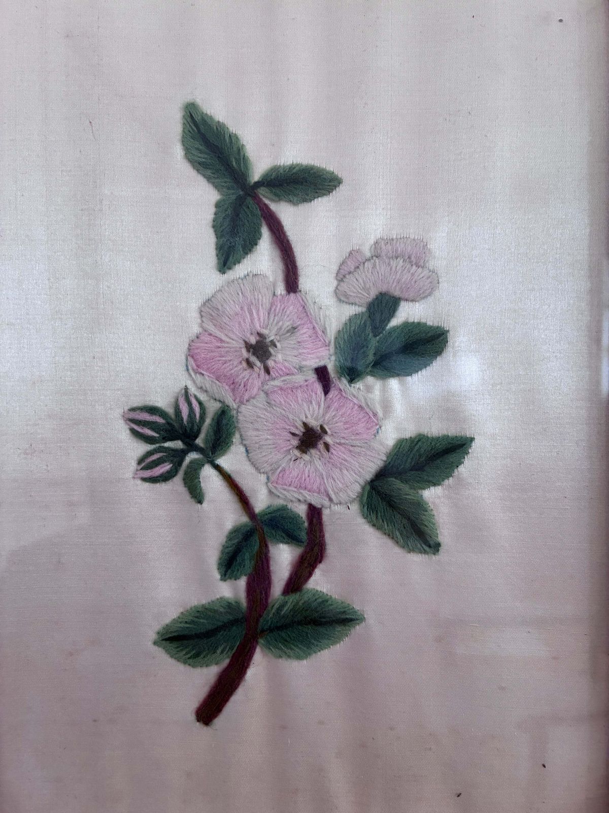 Set Vintage Flower On Silk Paintings, Embroidery Flower Art photo for sale