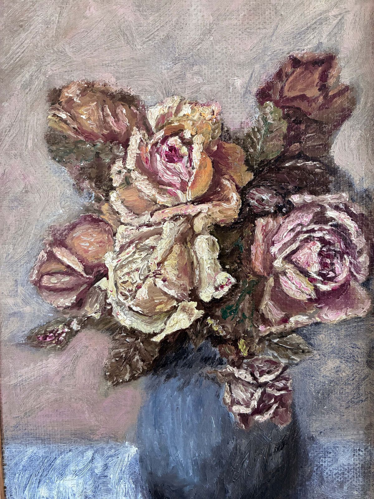 Vintage Original Flower Oil Painting, Flower Still Life Art photo for sale