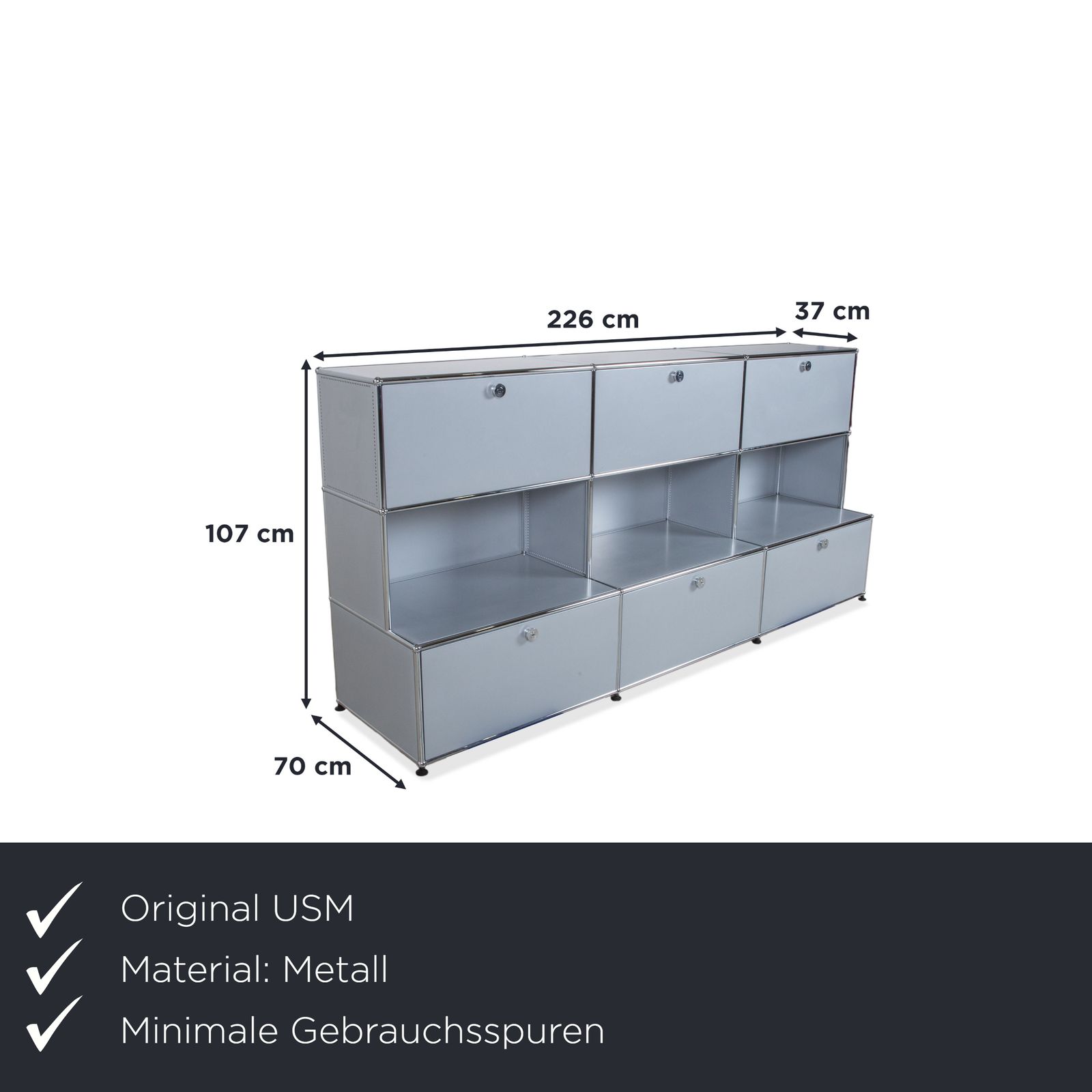 Buffet USM Haller en métal, argent, gris, gris clair, 9 éléments, chacun 75 x 35 cm photo furniture