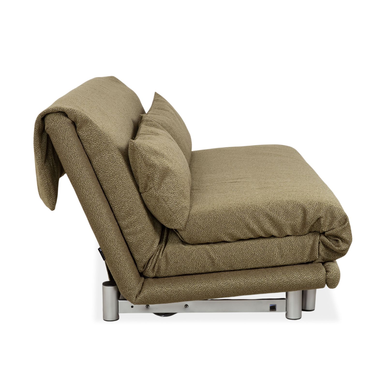Canapé Ligne Roset Multy 3 places en tissu vert, fonction couchage manuel, retapissé photo vintage