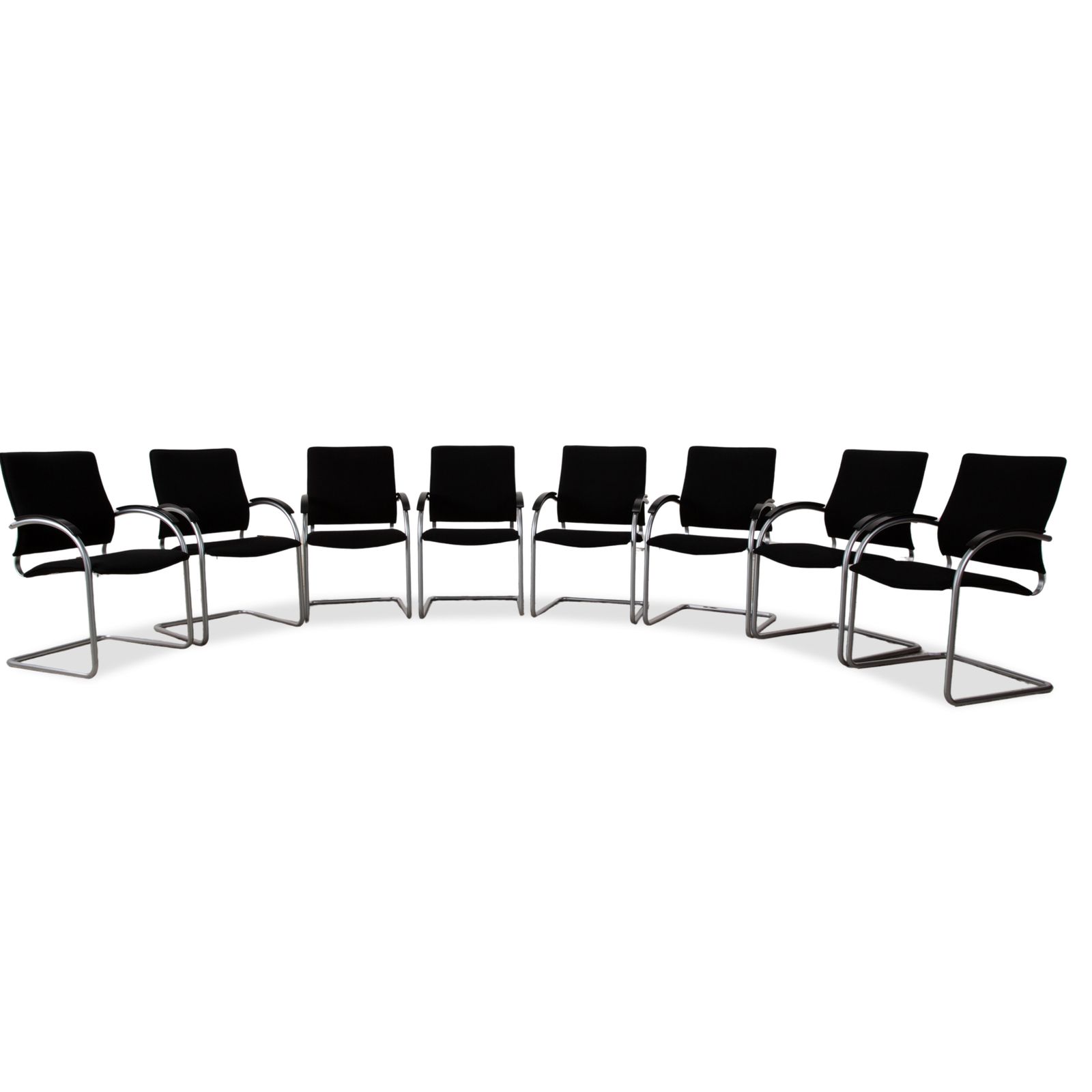 Set van 8 Thonet S74 stoelen – stof, zilver, vrijdragend, zwart