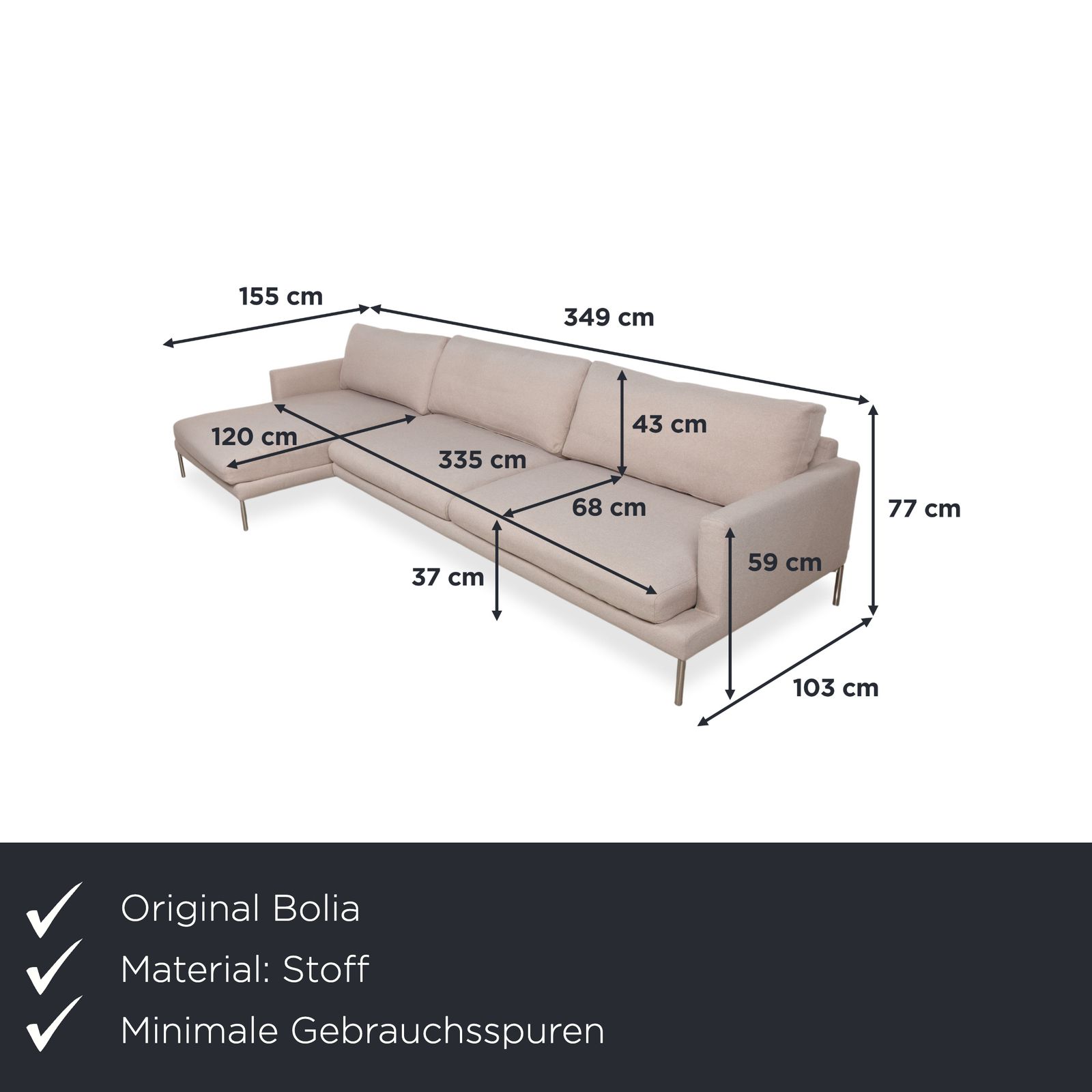 Canapé d'angle Bolia Veneda en tissu, crème beige photo furniture