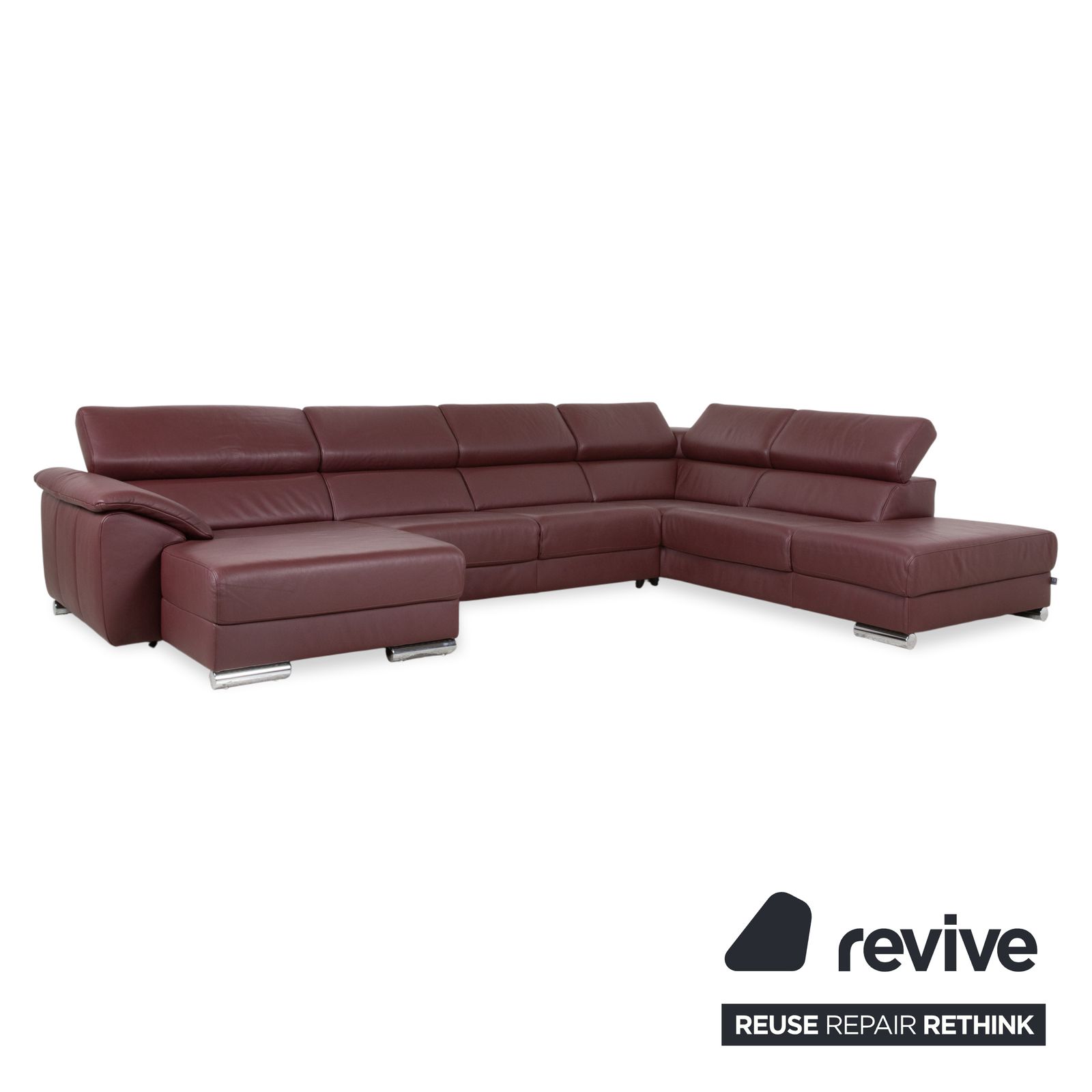 Canapé d'angle Ewald Schillig Brand Blues en cuir et chrome, rouge bordeaux, fonction manuelle photo Mobilier