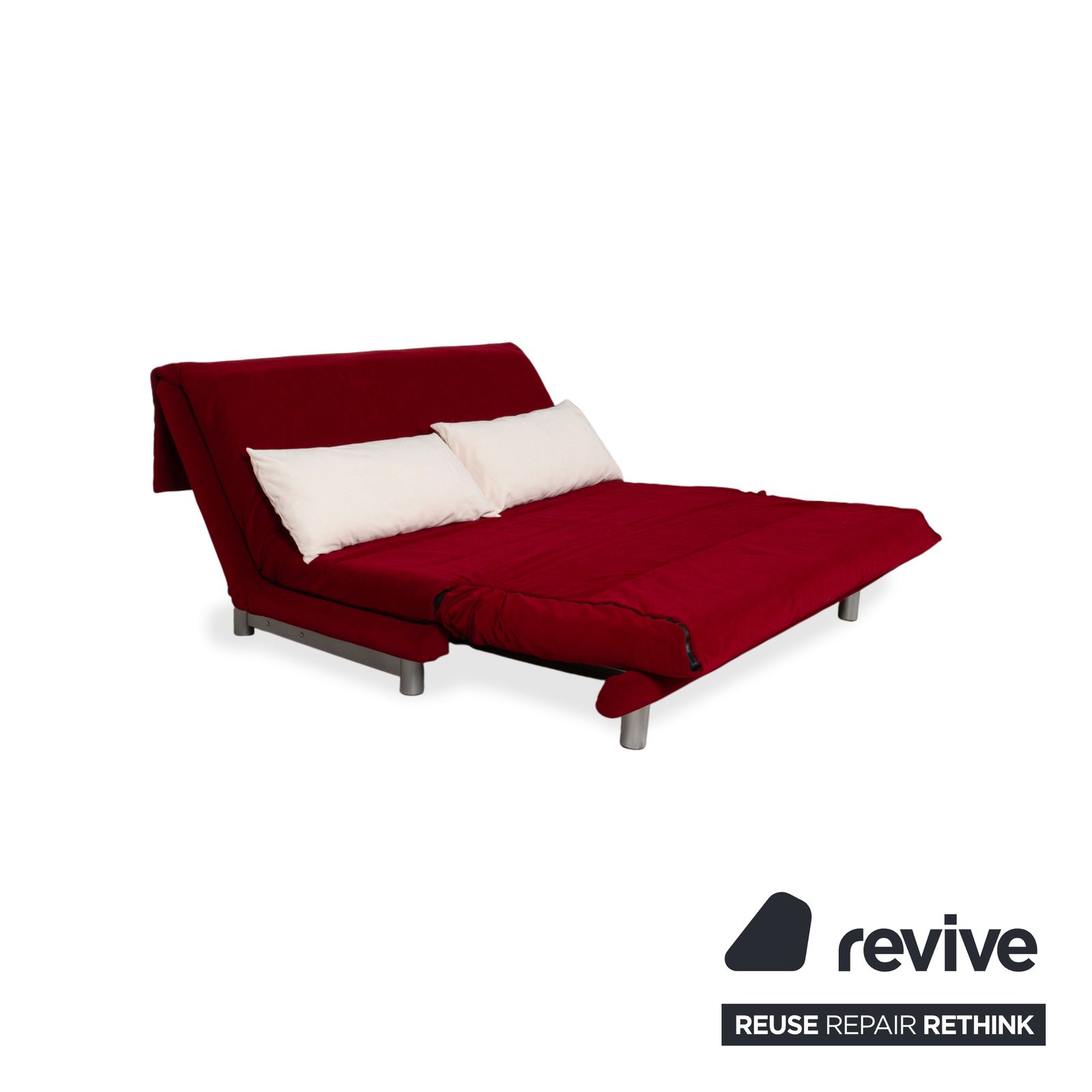 Canapé Ligne Roset Multy 3 places en tissu rouge, fonction couchage manuel, structure argentée, retapissé photo 2123.0