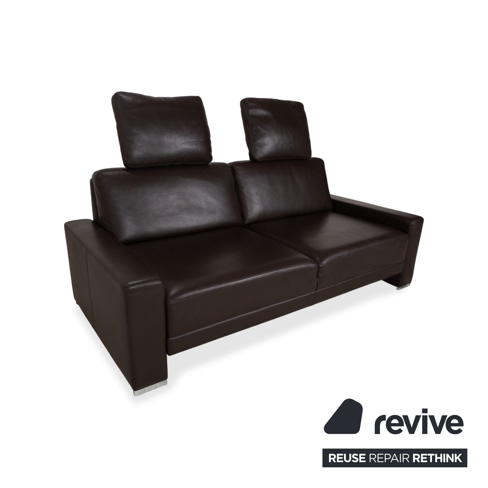Brühl Alba Three Seater Leather Sofa, Brown, Including Headrest And Chrome Feet, Thick Leather photo vinterior