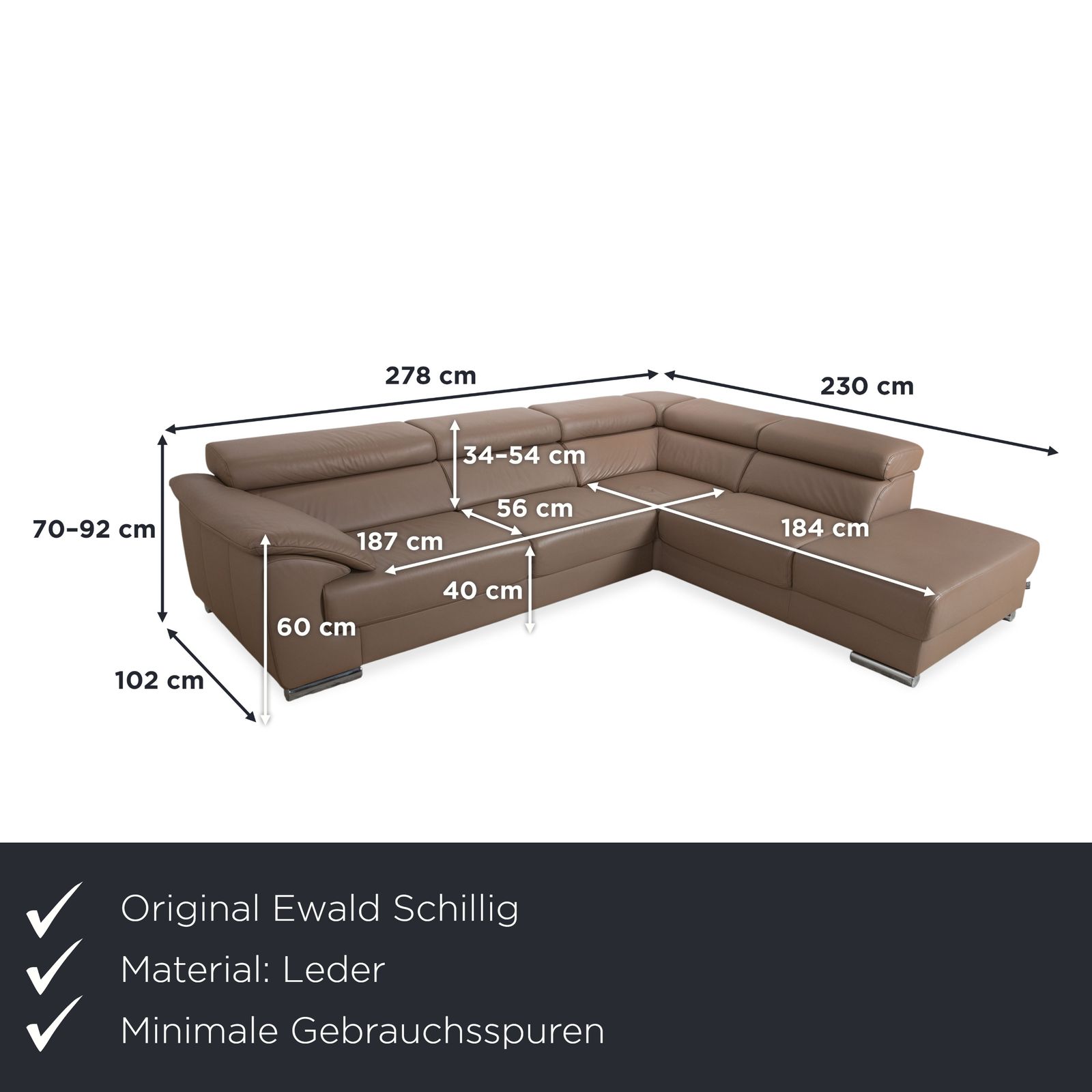 Canapé d'angle Ewald Schillig Courage en cuir marron, fonction manuelle photo furniture