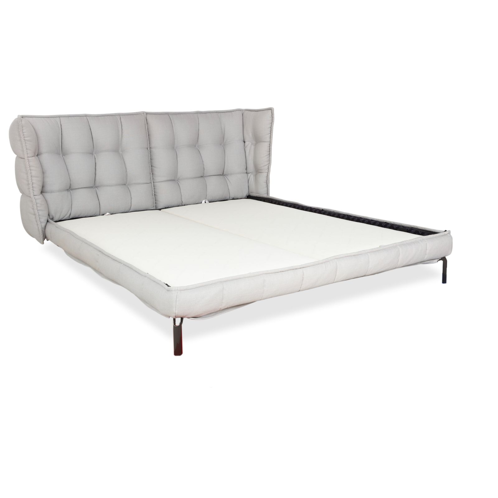 Lit boxspring B&B Italia Husk, matelas Schramm Divina 80 et couvre-lit, gris beige photo for sale