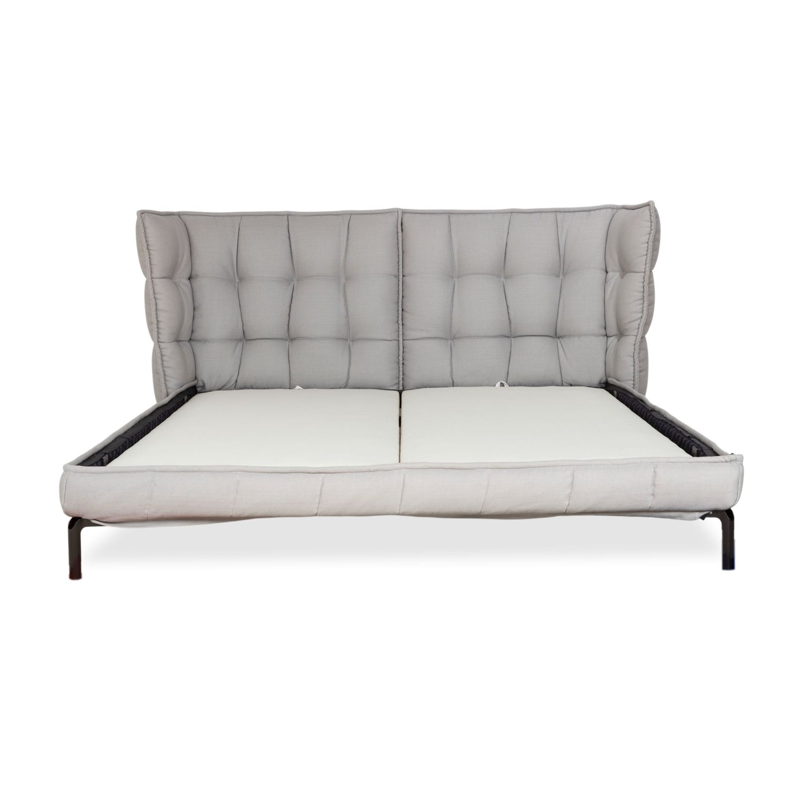 Mobilier Lit boxspring B&B Italia Husk, matelas Schramm Divina 80 et couvre-lit, gris beige photo