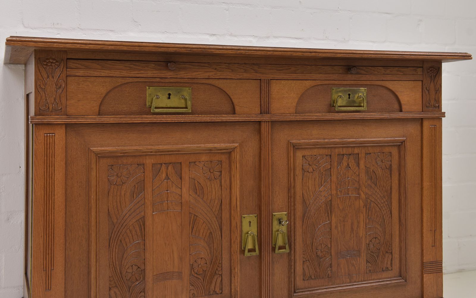Antique! Restored Art Nouveau Oak Sideboard, Chest Of Drawers, Cabinet photo vintage