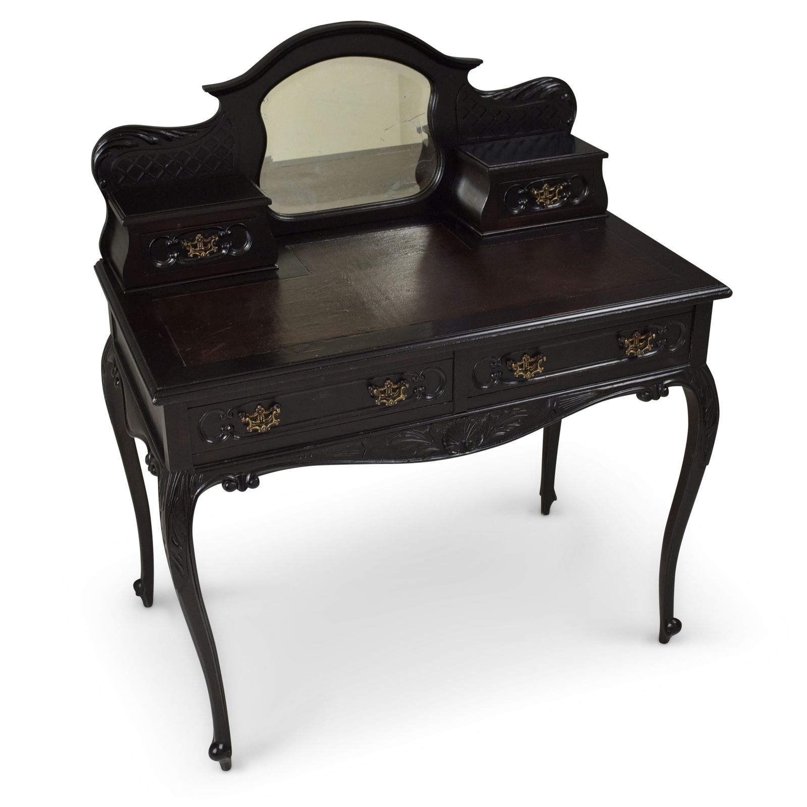 Antique! Restored Mahogany Dressing Table, Black, Rococo Style, Ladies' Desk