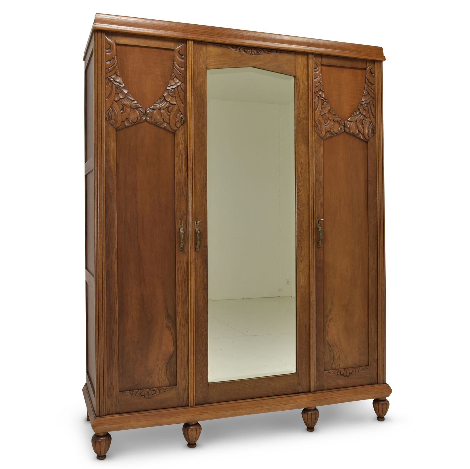 Antique! Restored Art Deco Wardrobe, Oak And Walnut, Hall Wardrobe