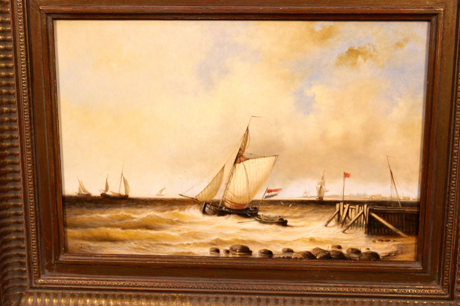 Pair Of 19thc Oil On Board  Marine Scenes photo for sale