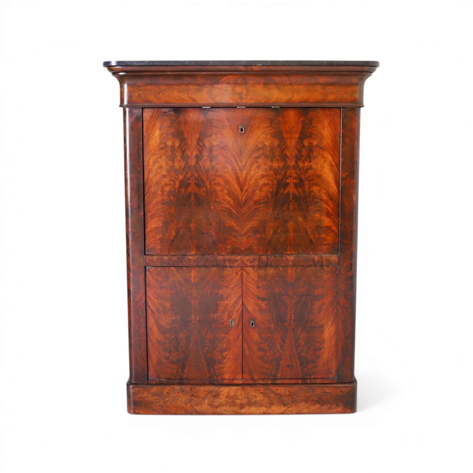 19th C All Original French Secrétaire à Abattant Cabinet   Marble Top & Secret Drawers