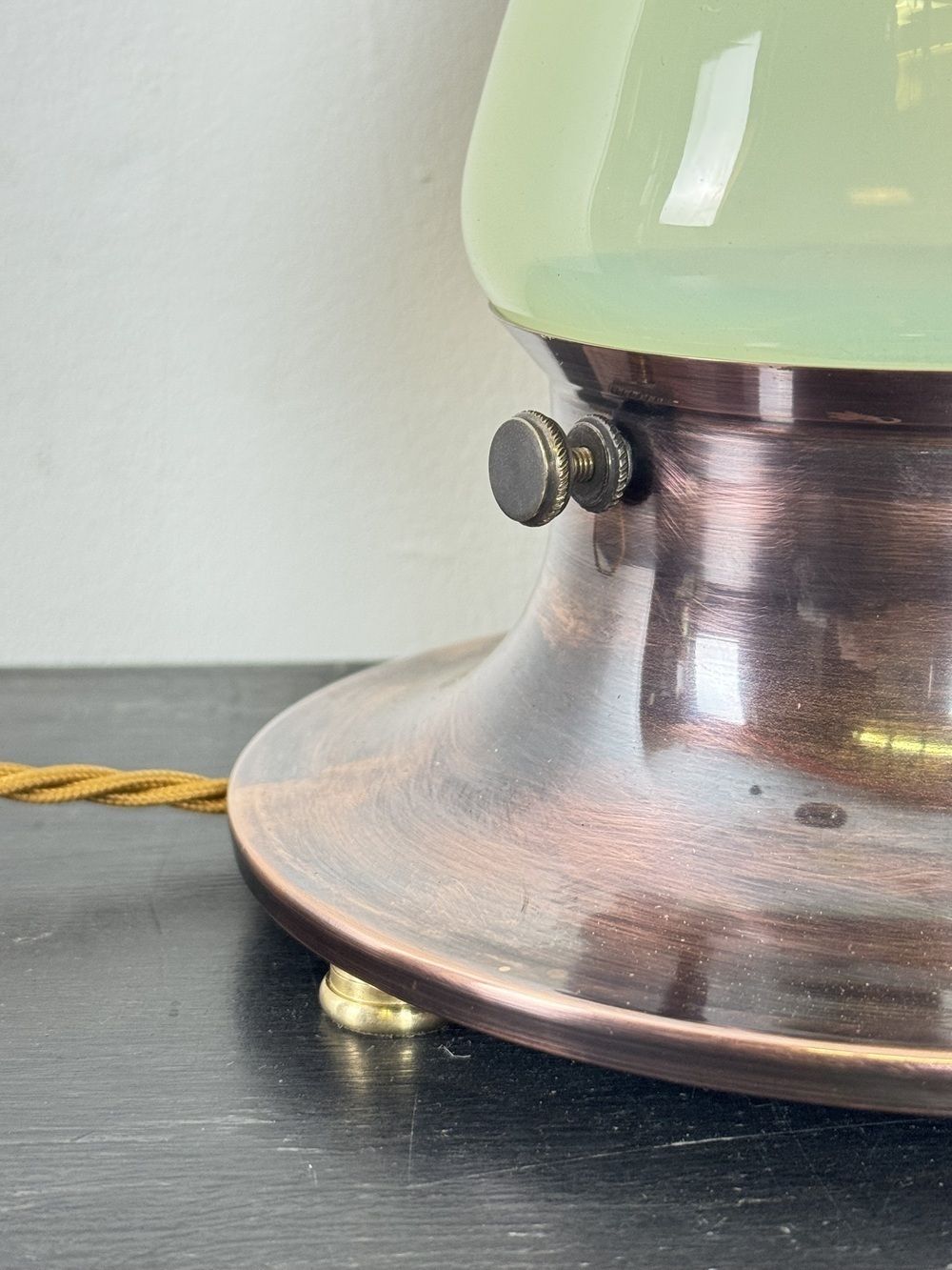 Wizard Of Oz Table Lamp Antique Style Copper Arts And Crafts Vaseline Glass (55163) photo for sale