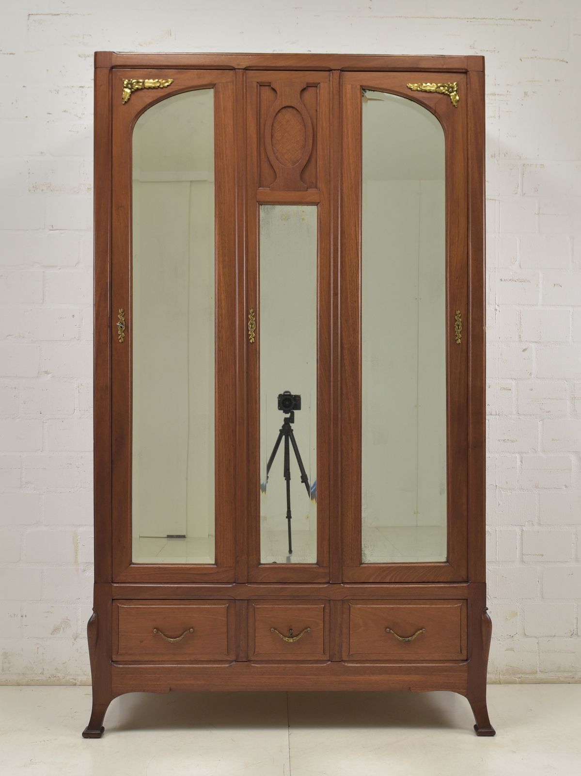 Antique! Restored Art Nouveau Wardrobe, Solid Mahogany, Narrow, For Bedroom photo furniture