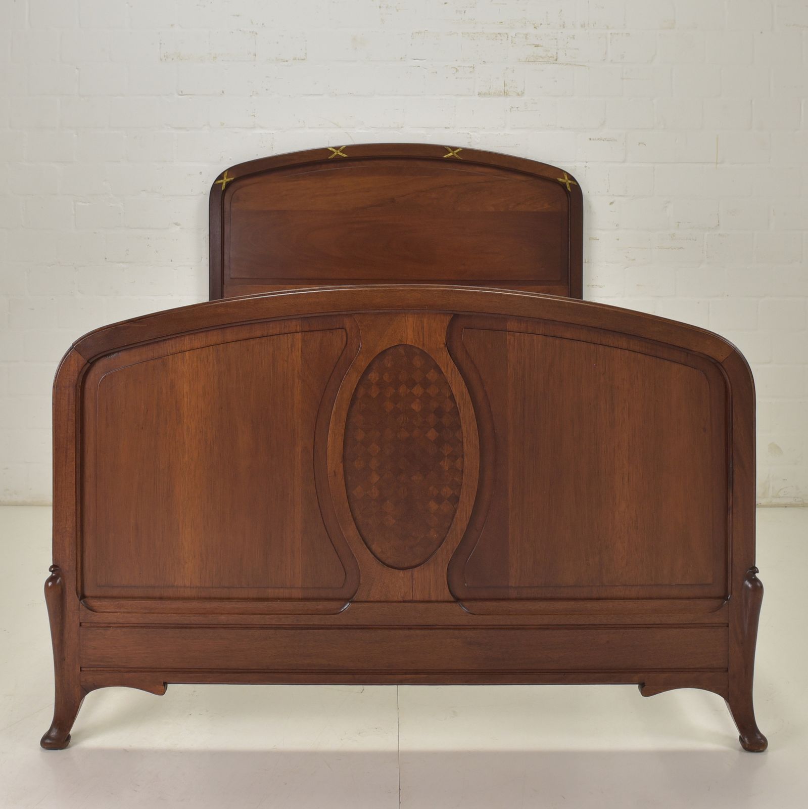Antique! Bed 200 X 130 Cm, Restored Solid Mahogany, Art Nouveau Bedroom photo furniture